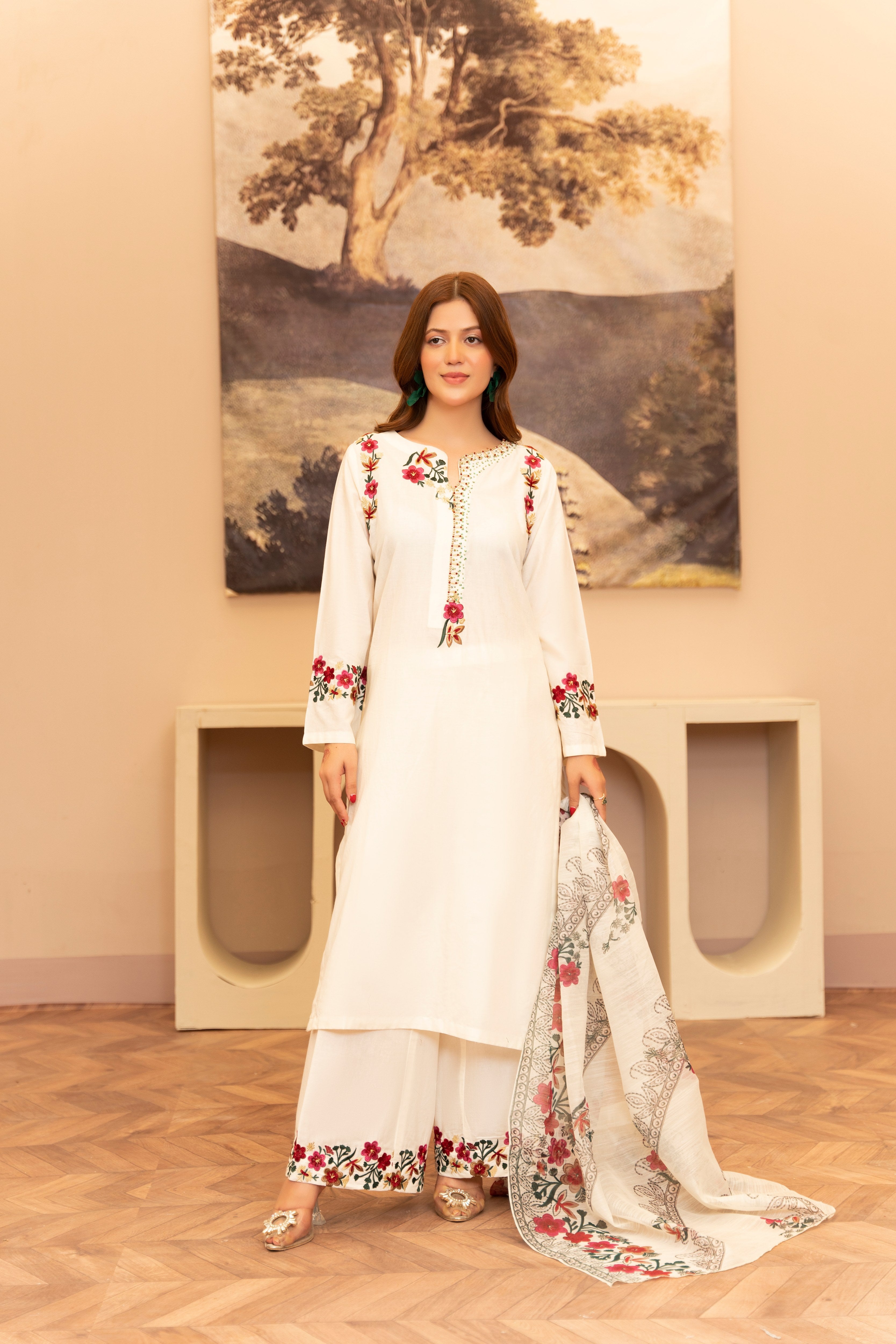 Kriti - White Premium Fabric Pakistani Summer Dresses - Sahiba-clothing - 3