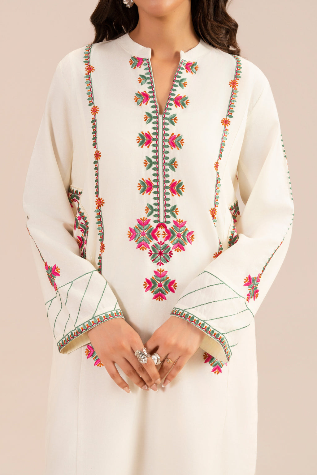 Fanni White Premium Fabric Pakistani Winter Dresses - Sahiba-clothing - 3