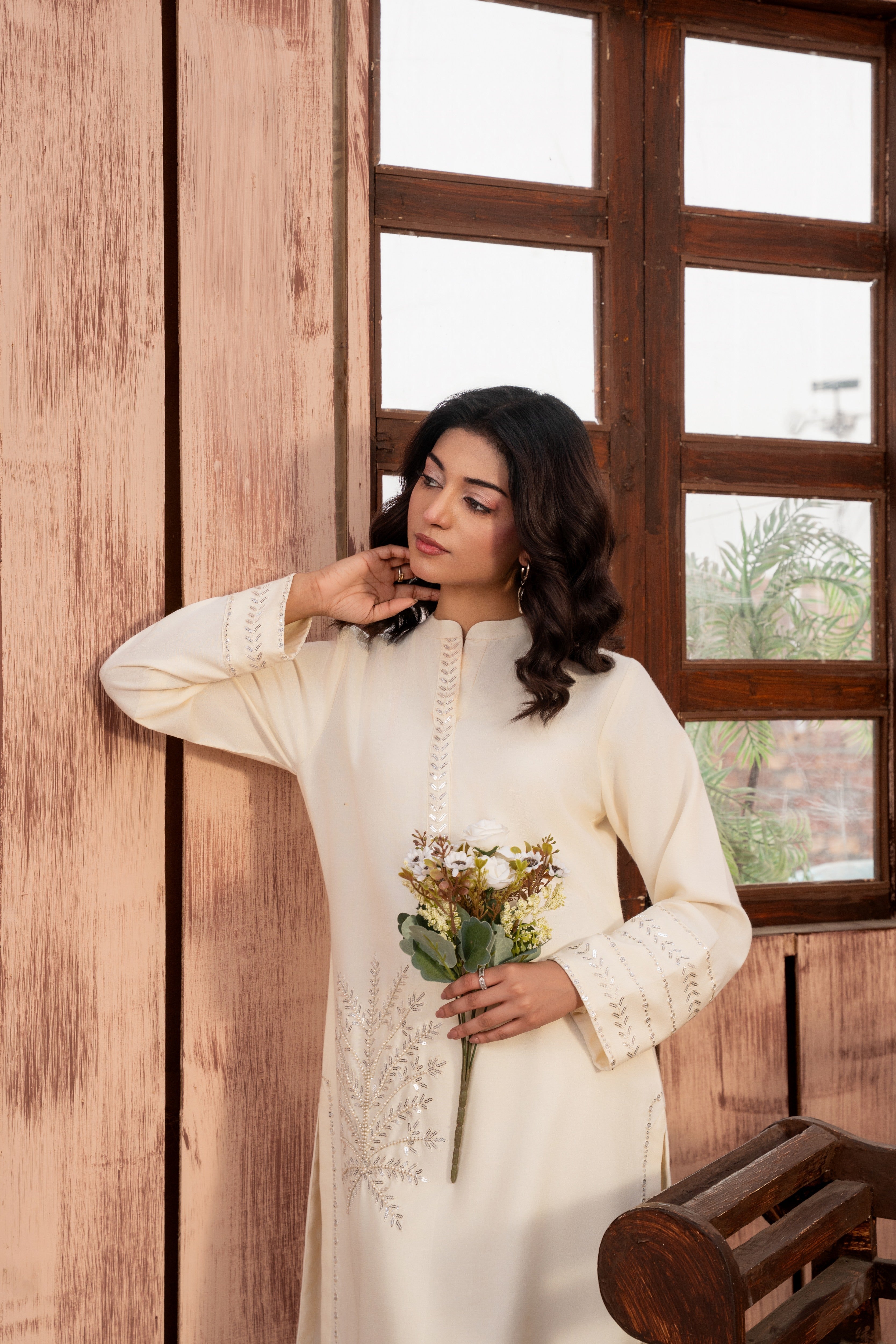 Reham Off - White Premium Fabric Pakistani Winter Dresses - Sahiba-clothing - 2
