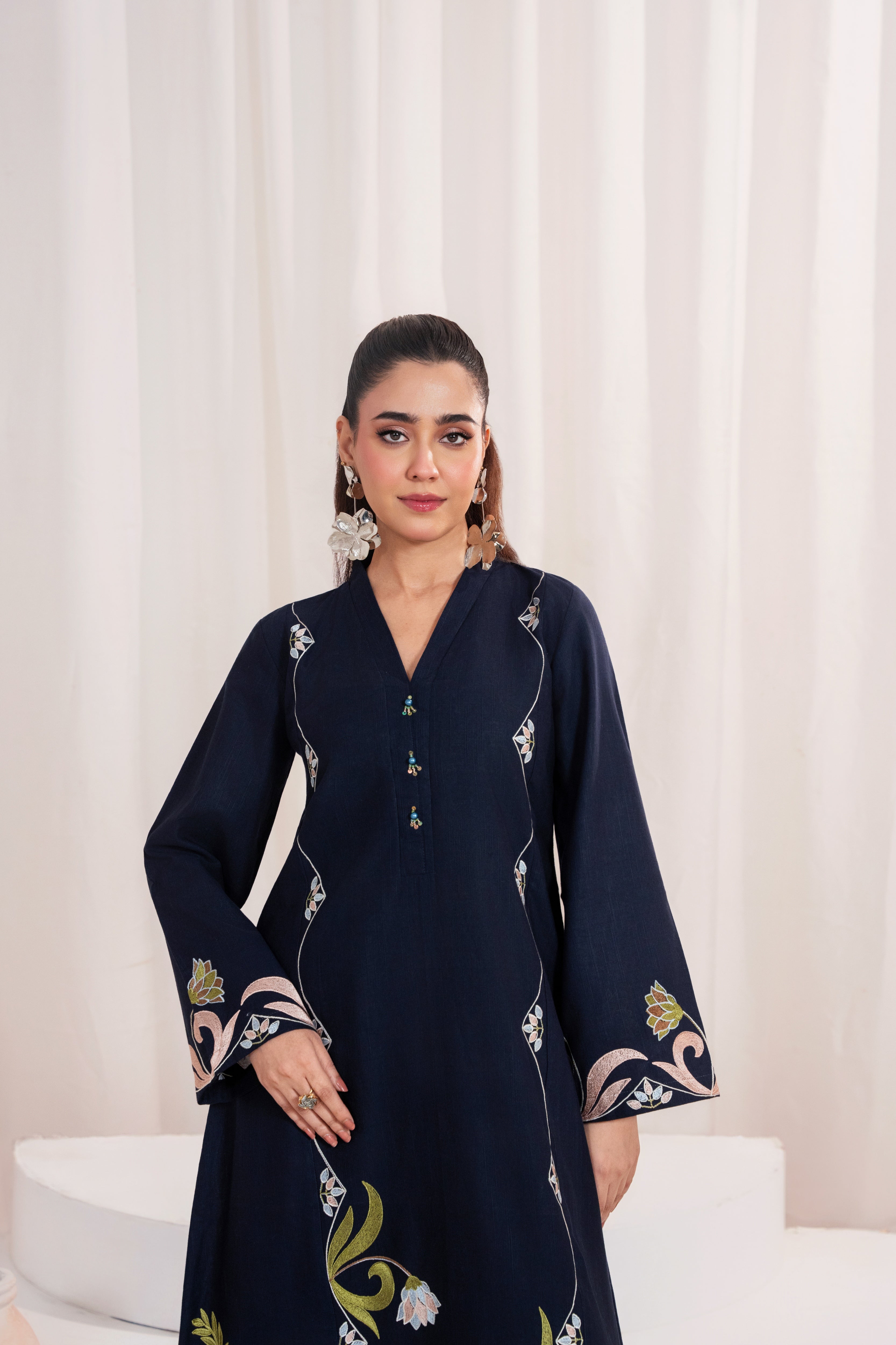 Purella Navy Premium Fabric Pakistani Summer Dresses - Sahiba-clothing - 10