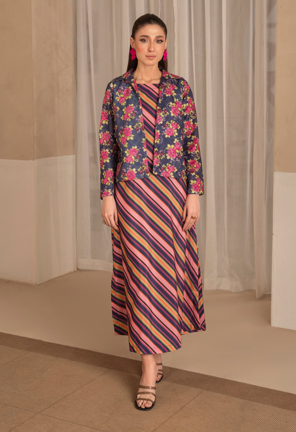 Mandarin Navy Premium Fabric Pakistani Summer Dresses - Sahiba-clothing - 2