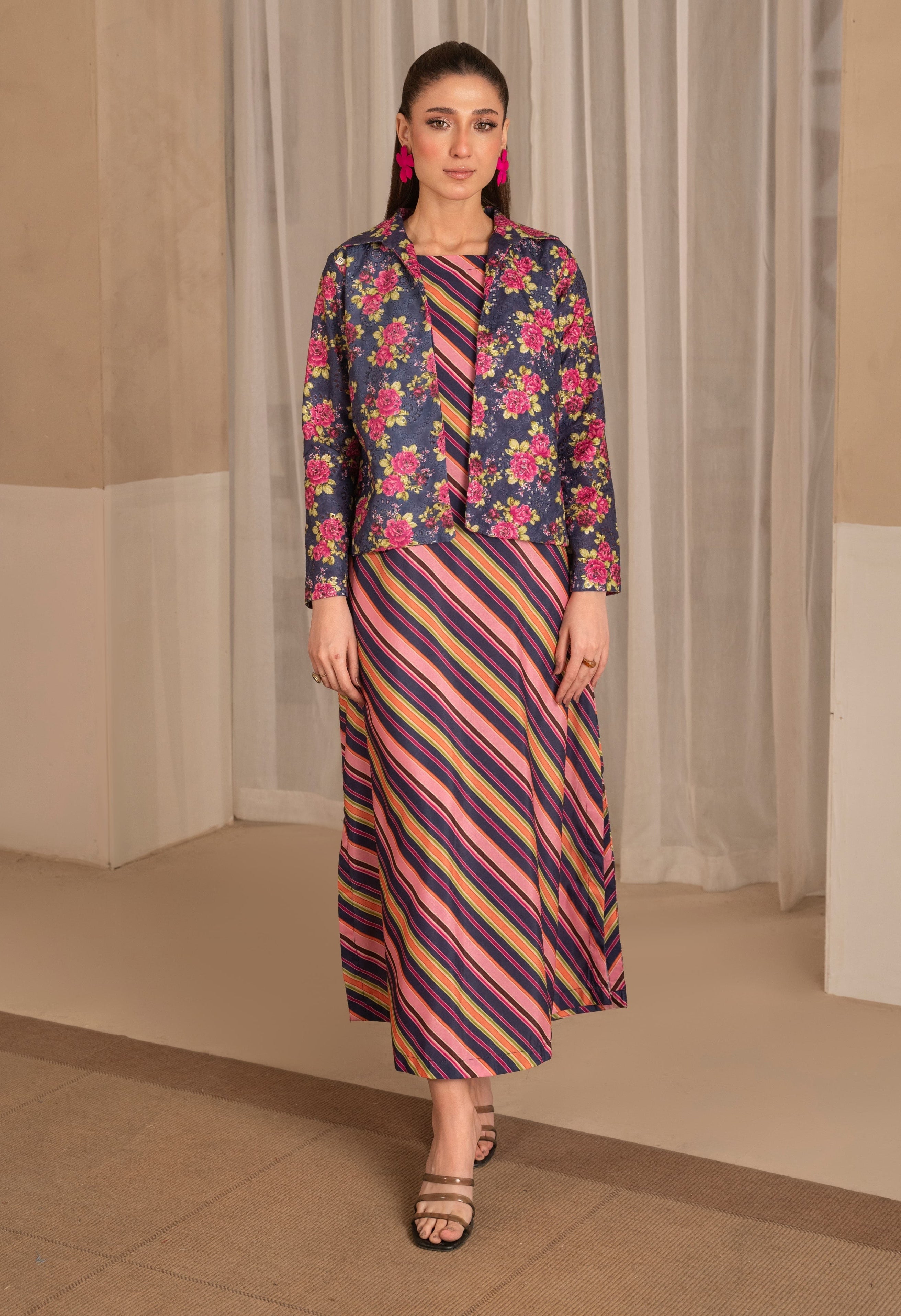 Mandarin Navy Premium Fabric Pakistani Summer Dresses - Sahiba-clothing - 2