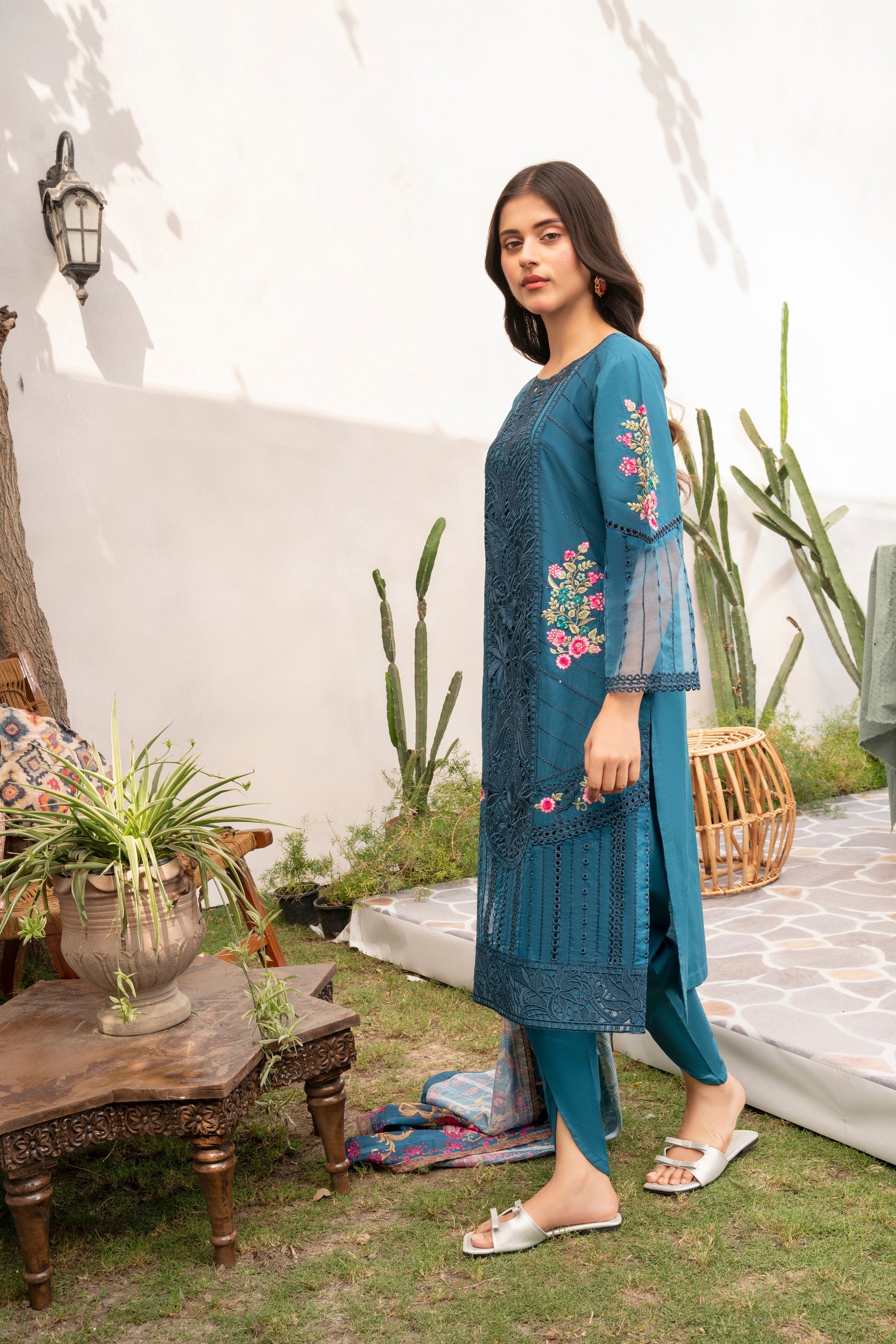 Evylene-Blue Premium Fabric Pakistani Summer Dresses - Sahiba-clothing - 2