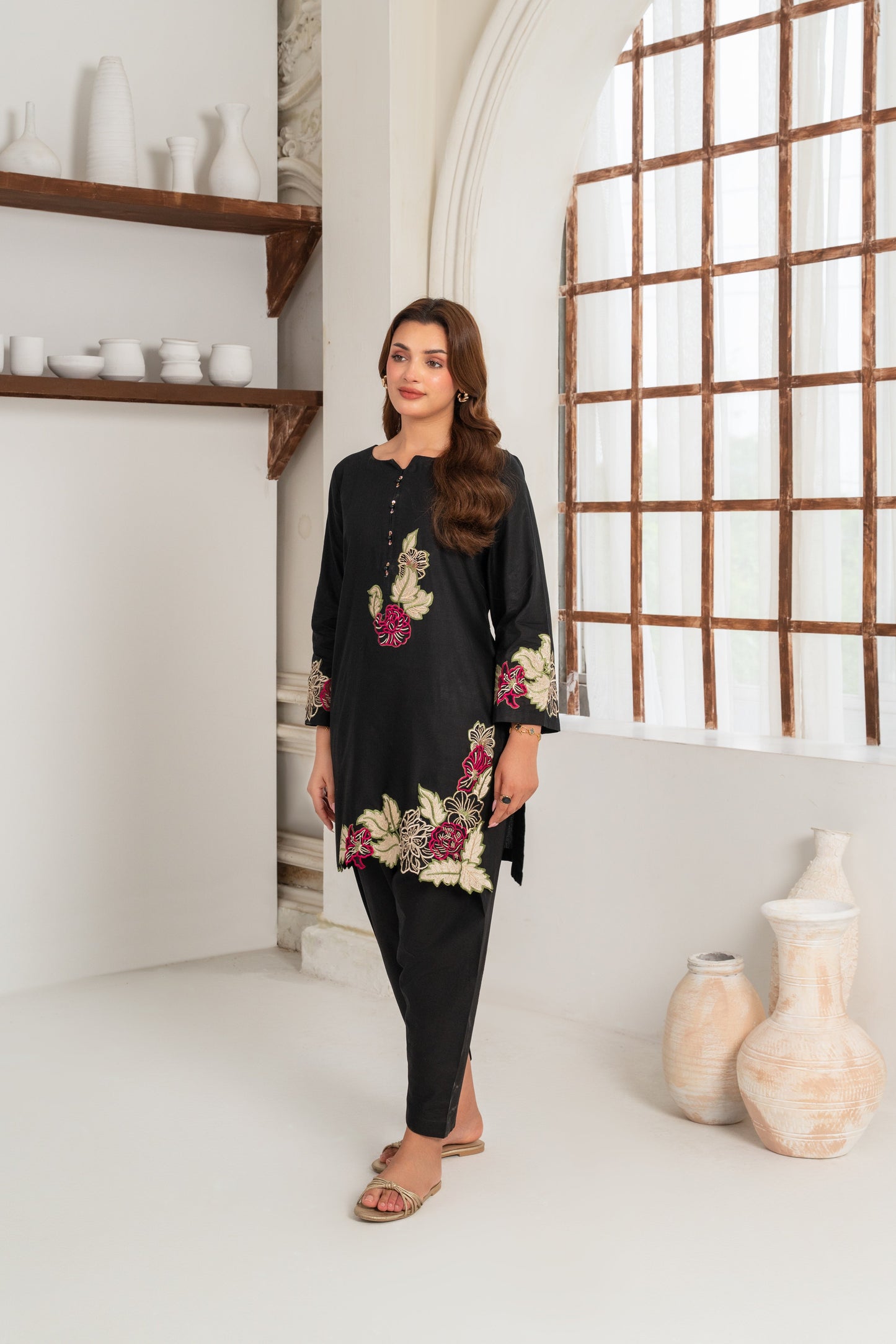 Floris - Black Premium Fabric Pakistani Summer Dresses - Sahiba-clothing - 3