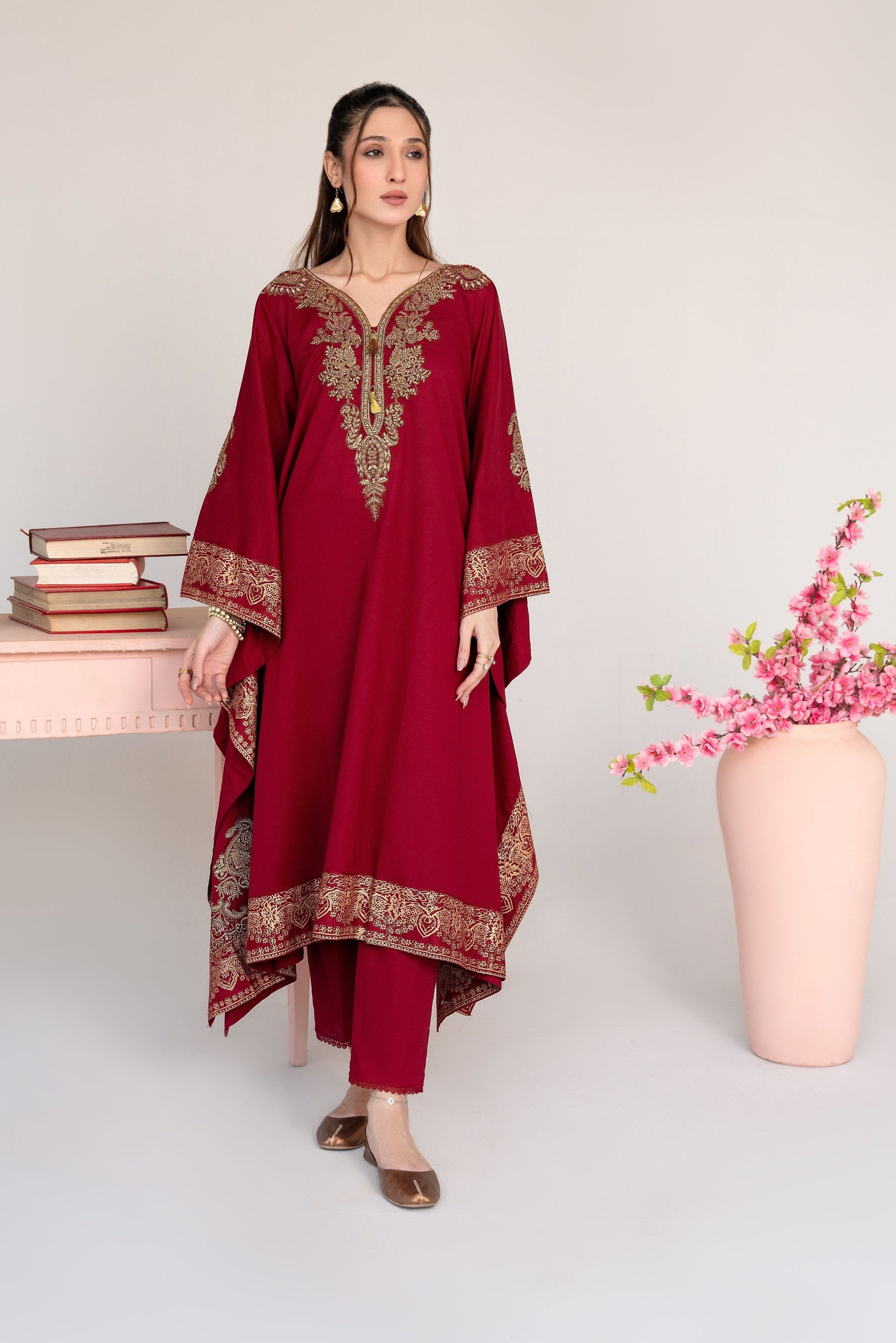 Crescent Maroon Premium Fabric Pakistani Summer Dresses - Sahiba-clothing - 1