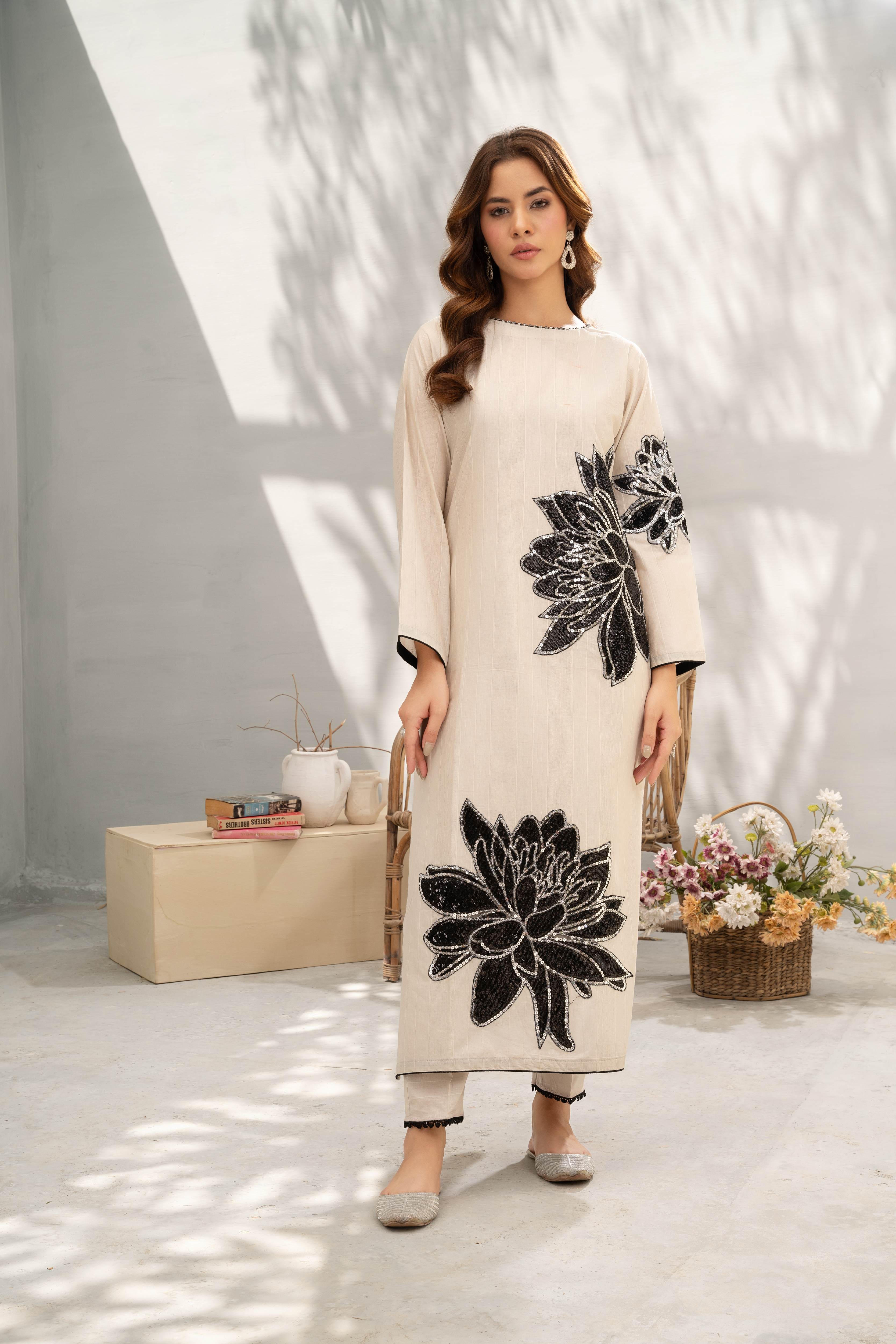 Lavish (Ivory) Premium Fabric Pakistani Summer Dresses - Sahiba-clothing - 1