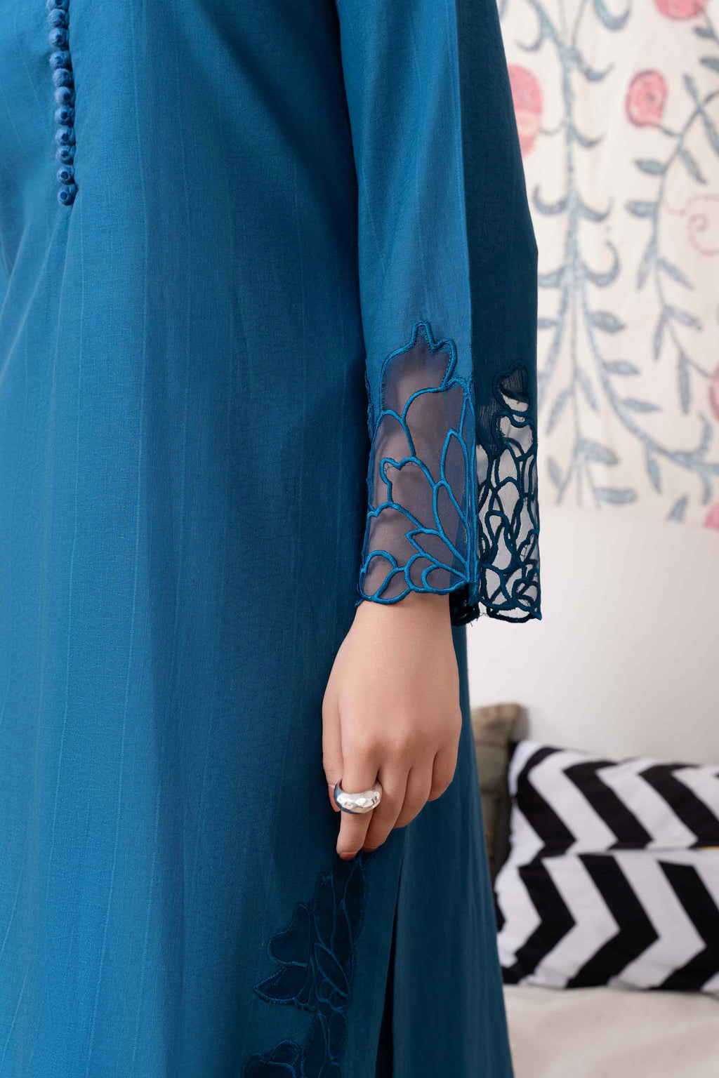 Calico - Blue Cotton Pakistani Summer Dresses - Sahiba-clothing - 4