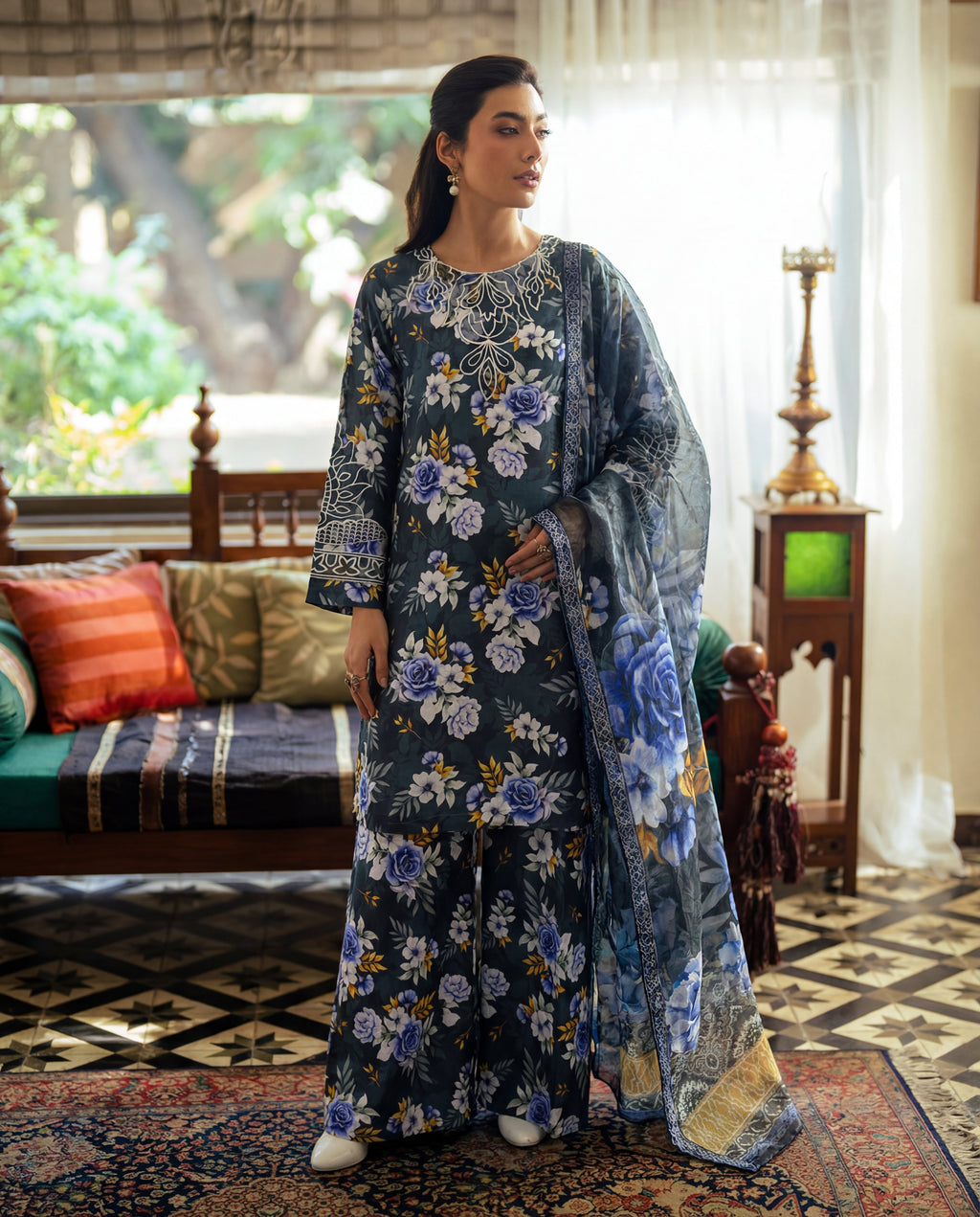 Nysa Blue Premium Fabric Pakistani Summer Dresses - Sahiba-clothing - 1