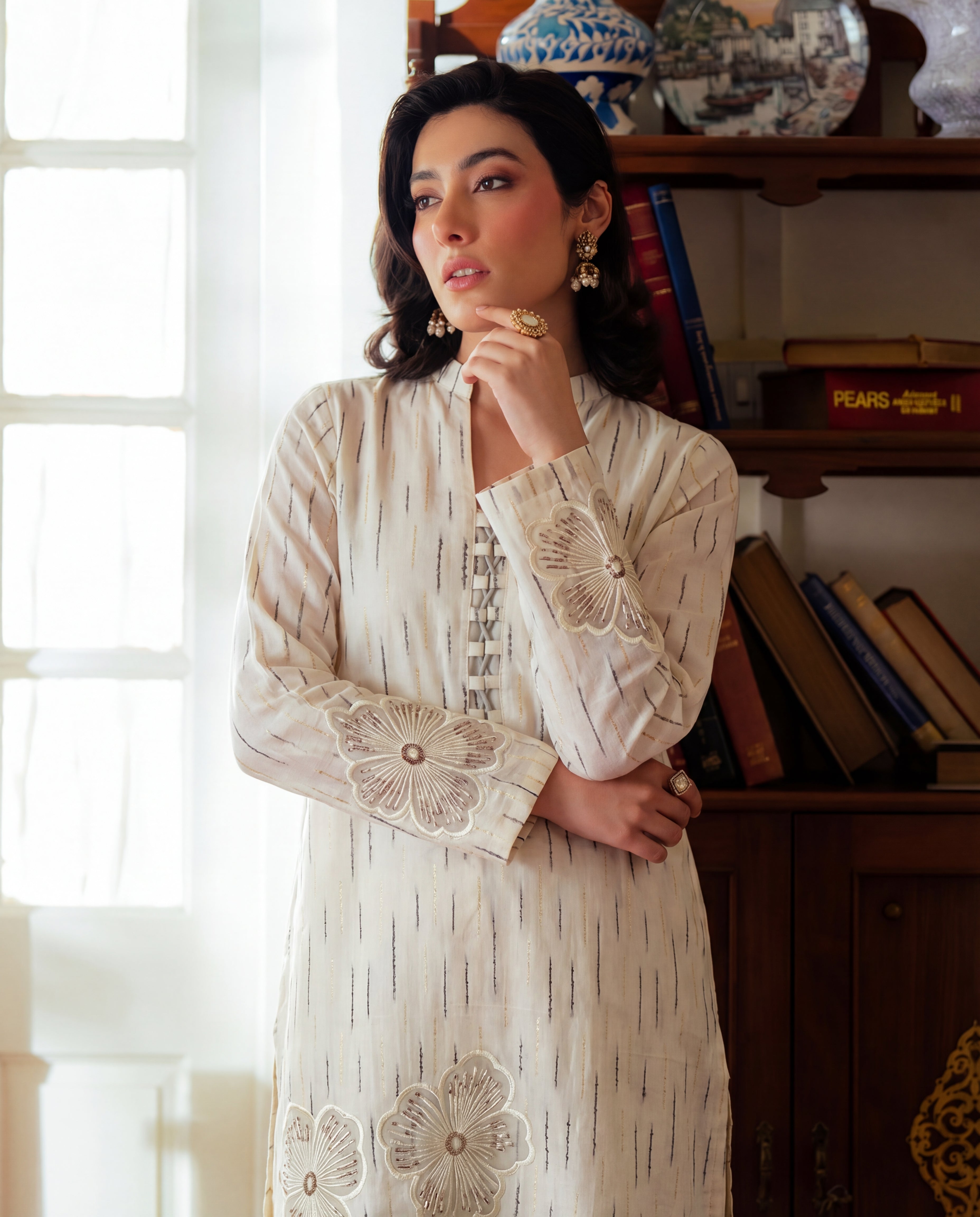 Aria White Premium Fabric Pakistani Summer Dresses - Sahiba-clothing - 2