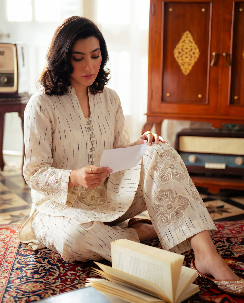 Aria White Premium Fabric Pakistani Summer Dresses - Sahiba-clothing - 3