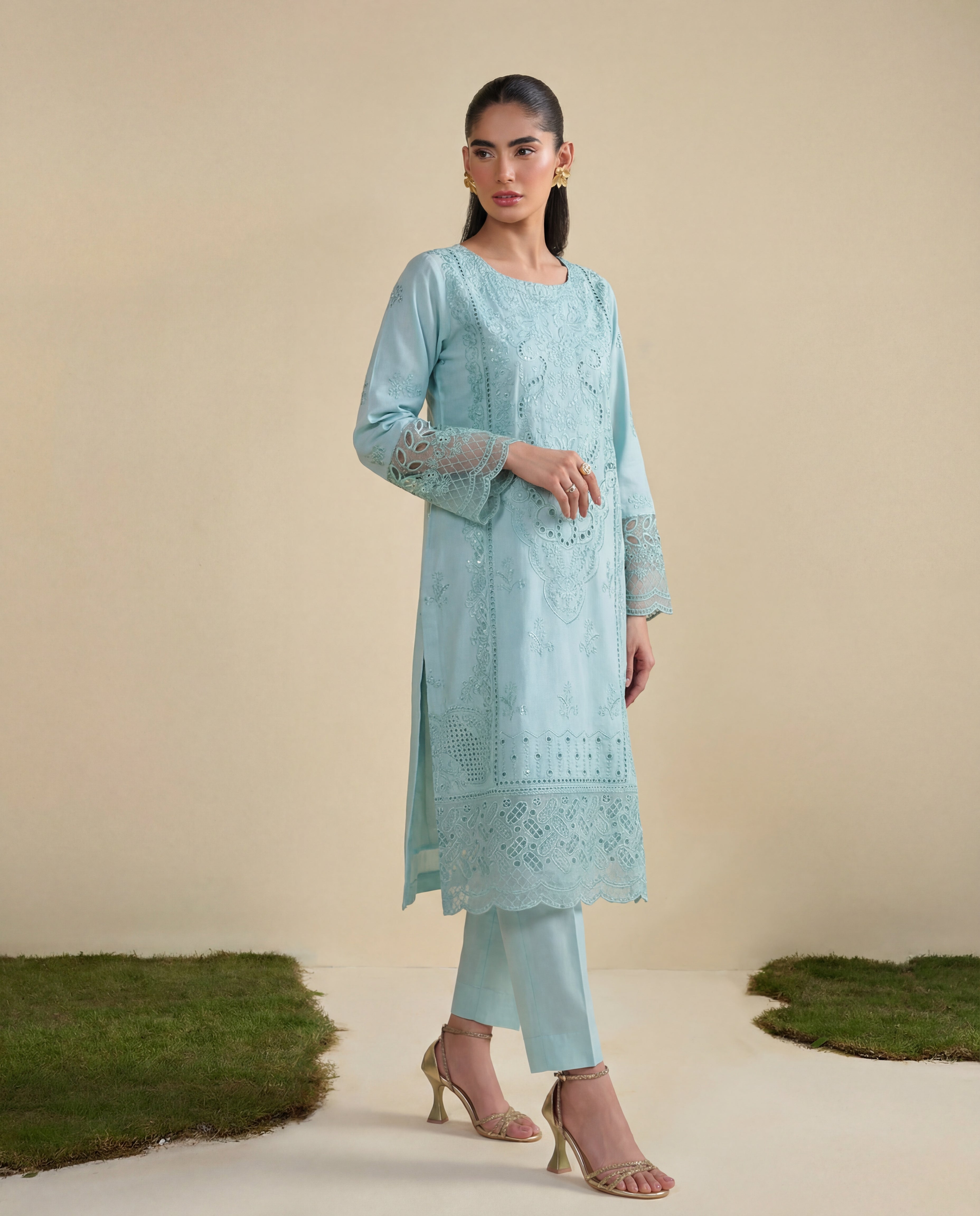 Sophia Aqua Premium Fabric Pakistani Summer Dresses - Sahiba-clothing - 7