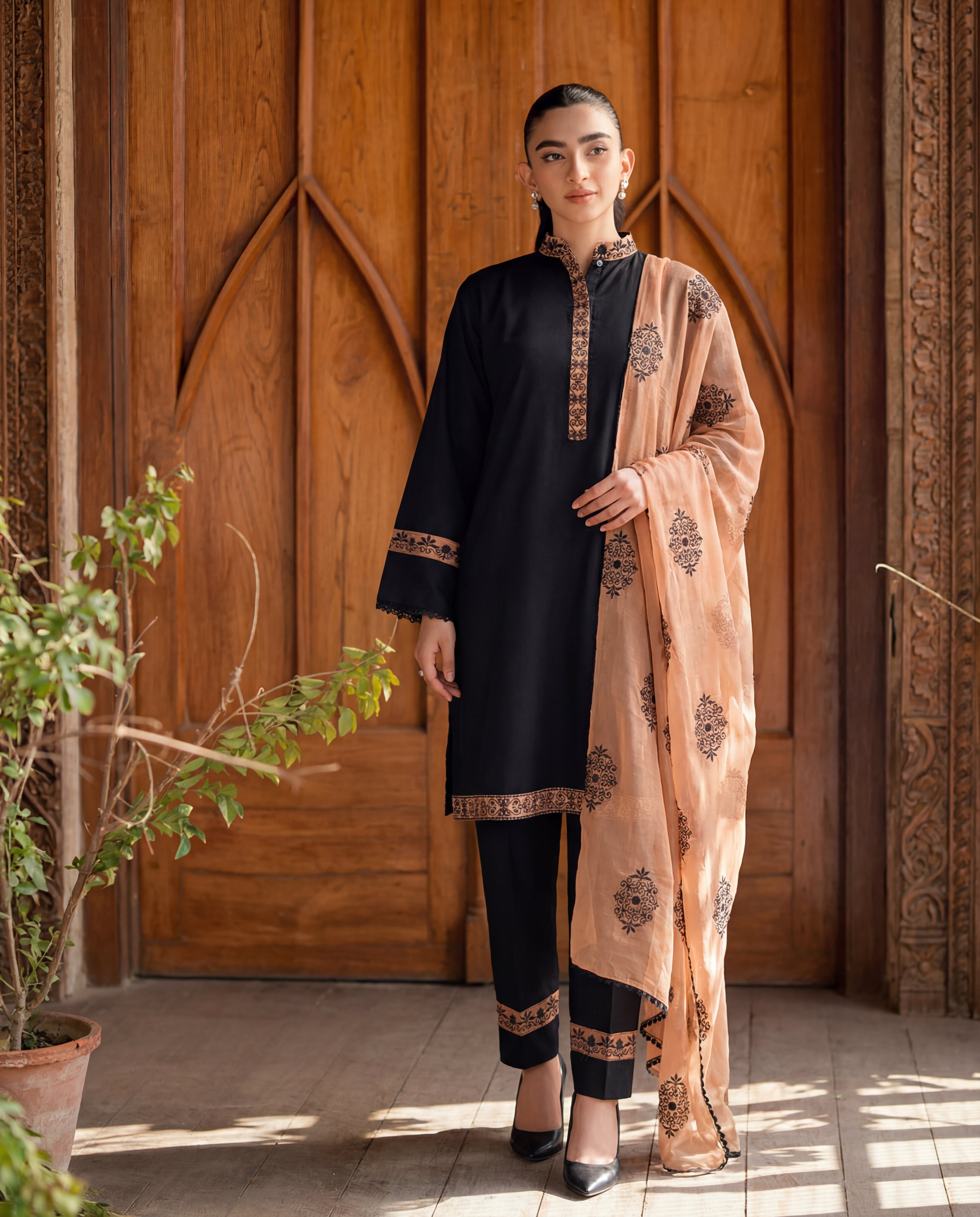 Darum Black Premium Fabric Pakistani Winter Dresses - Sahiba-clothing - 5