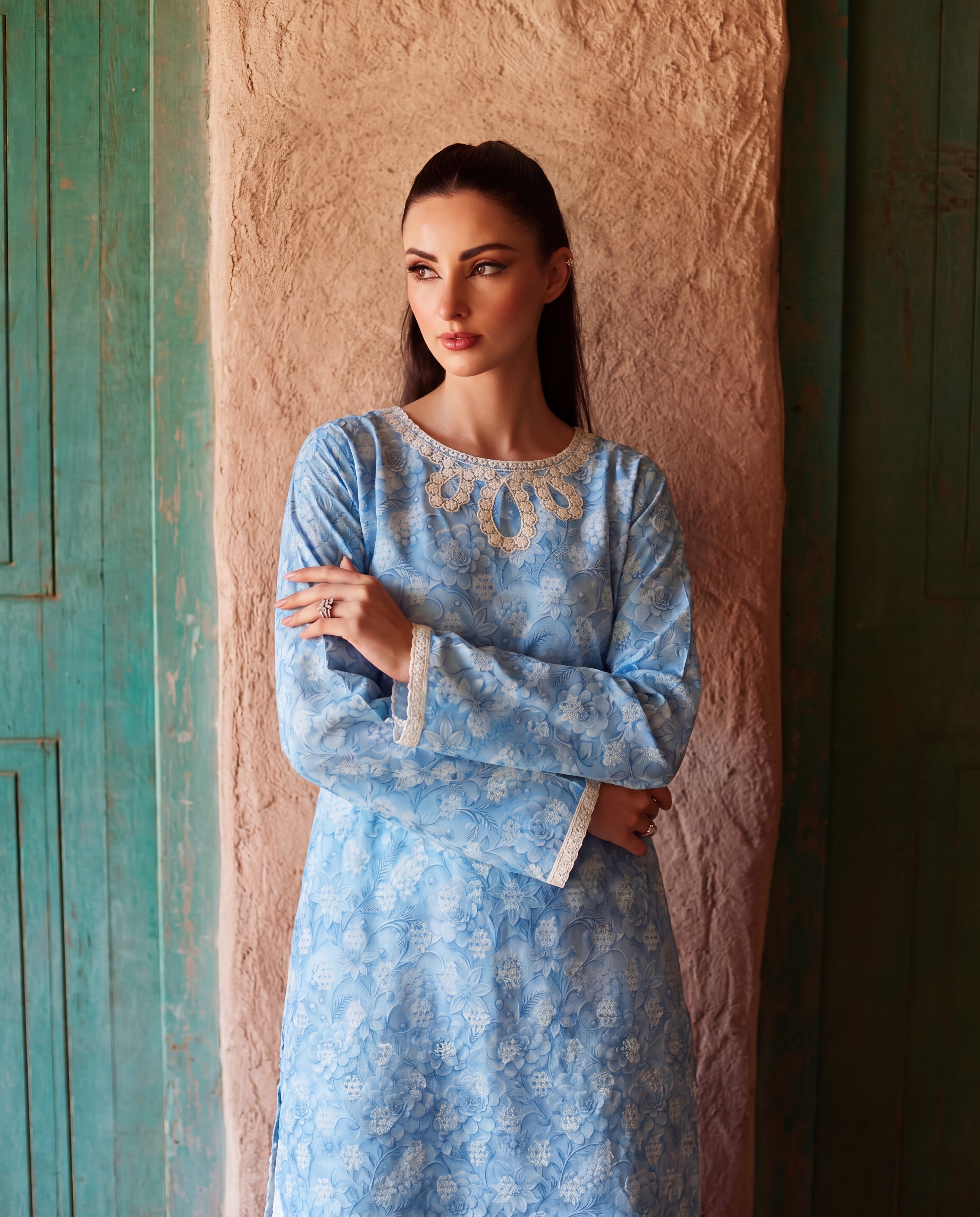 Jennifer Sky Blue Premium Fabric Pakistani Summer Dresses - Sahiba-clothing - 6