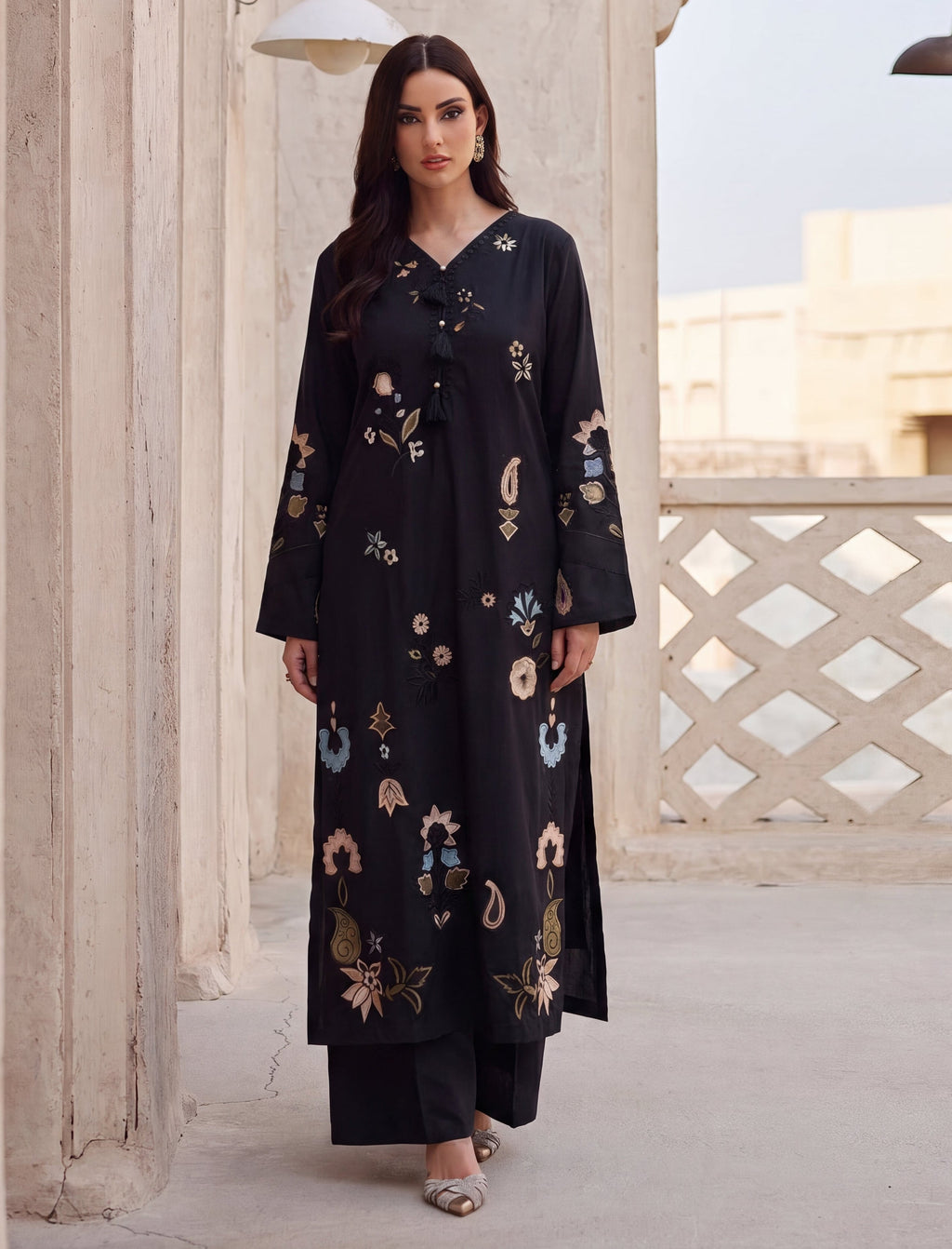 Zaviyar Black Premium Fabric Pakistani Summer Dresses - Sahiba-clothing - 1