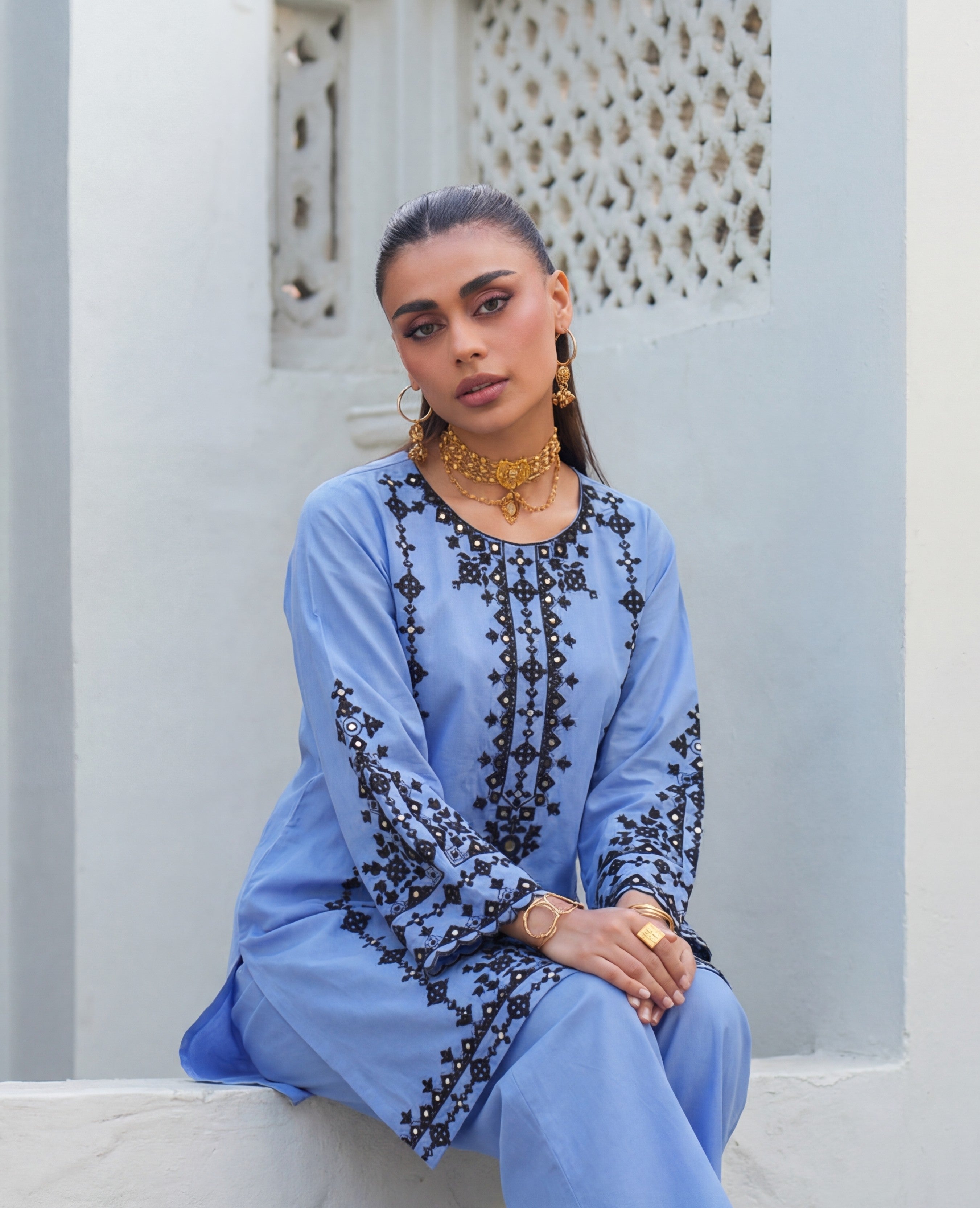 Jemina Blue Premium Fabric Pakistani Summer Dresses - Sahiba-clothing - 2