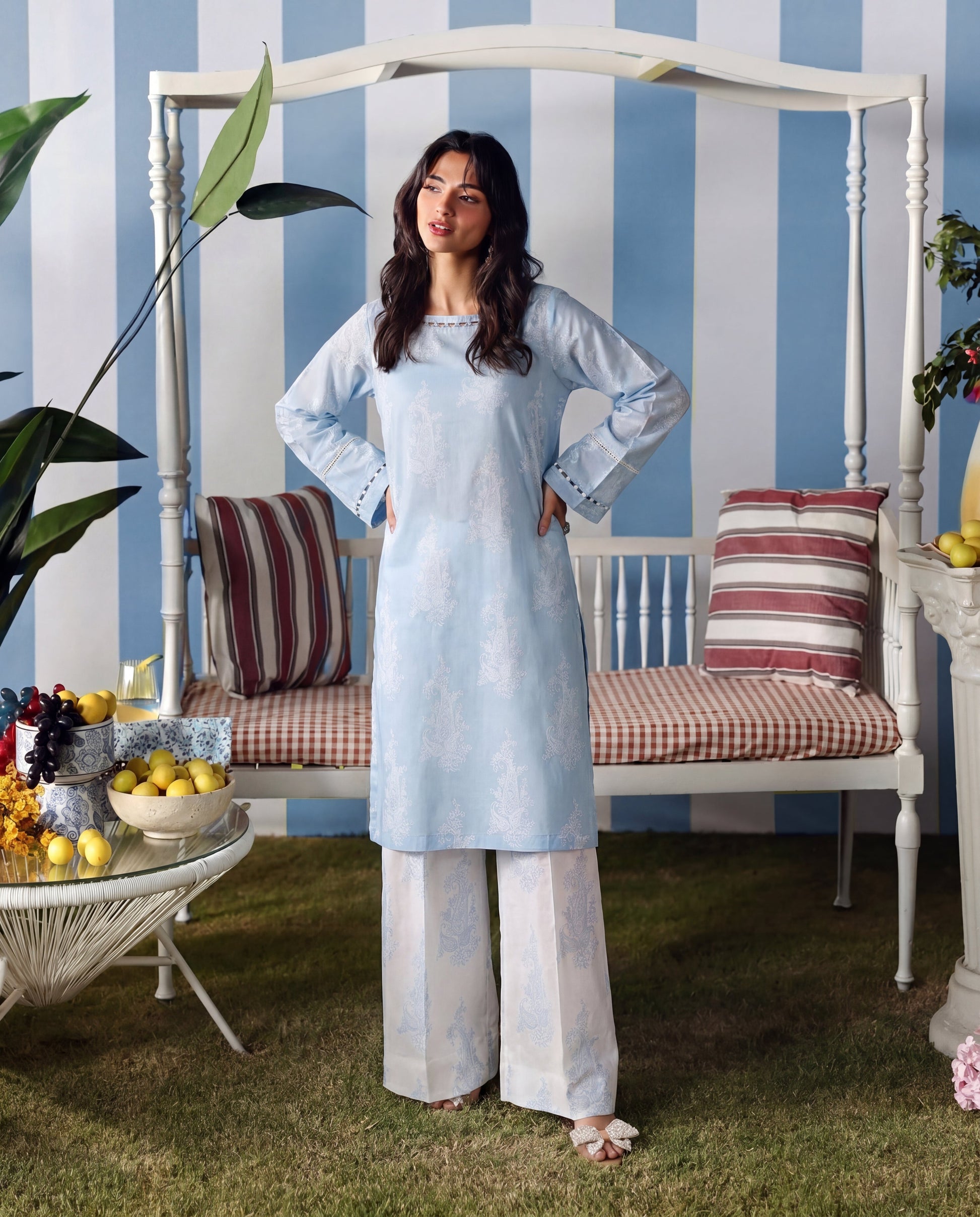 Hessonie - Sky Blue Premium Fabric Pakistani Summer Dresses - Sahiba-clothing - 3