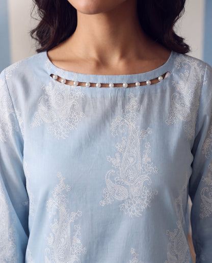 Hessonie - Sky Blue Premium Fabric Pakistani Summer Dresses - Sahiba-clothing - 2