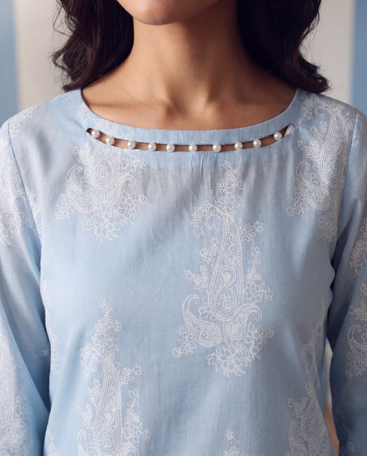 Hessonie - Sky Blue Premium Fabric Pakistani Summer Dresses - Sahiba-clothing - 2