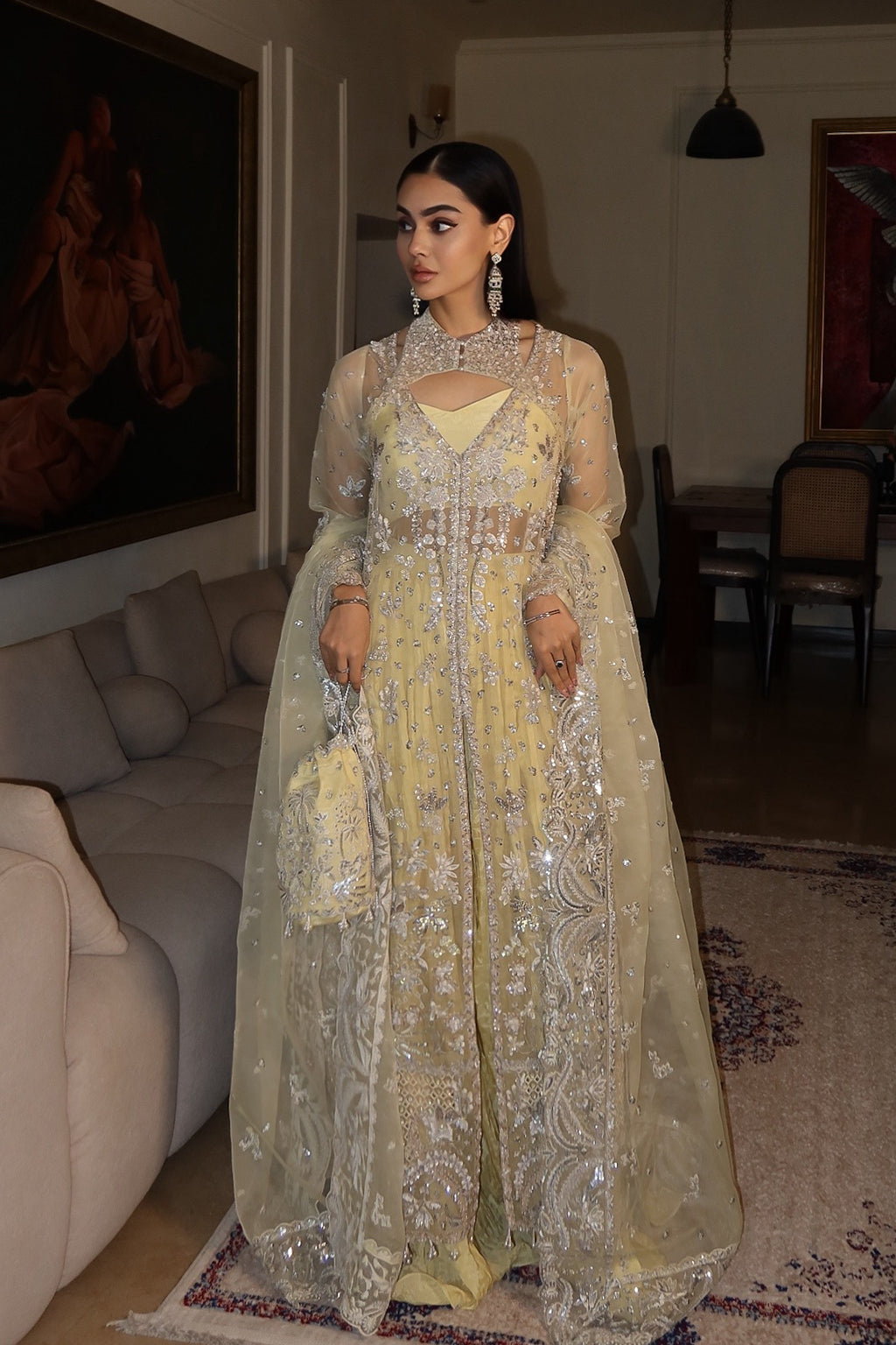 Lemon Quartz Raw Silk Pakistani Formal Dresses - Emaan Adeel - 8