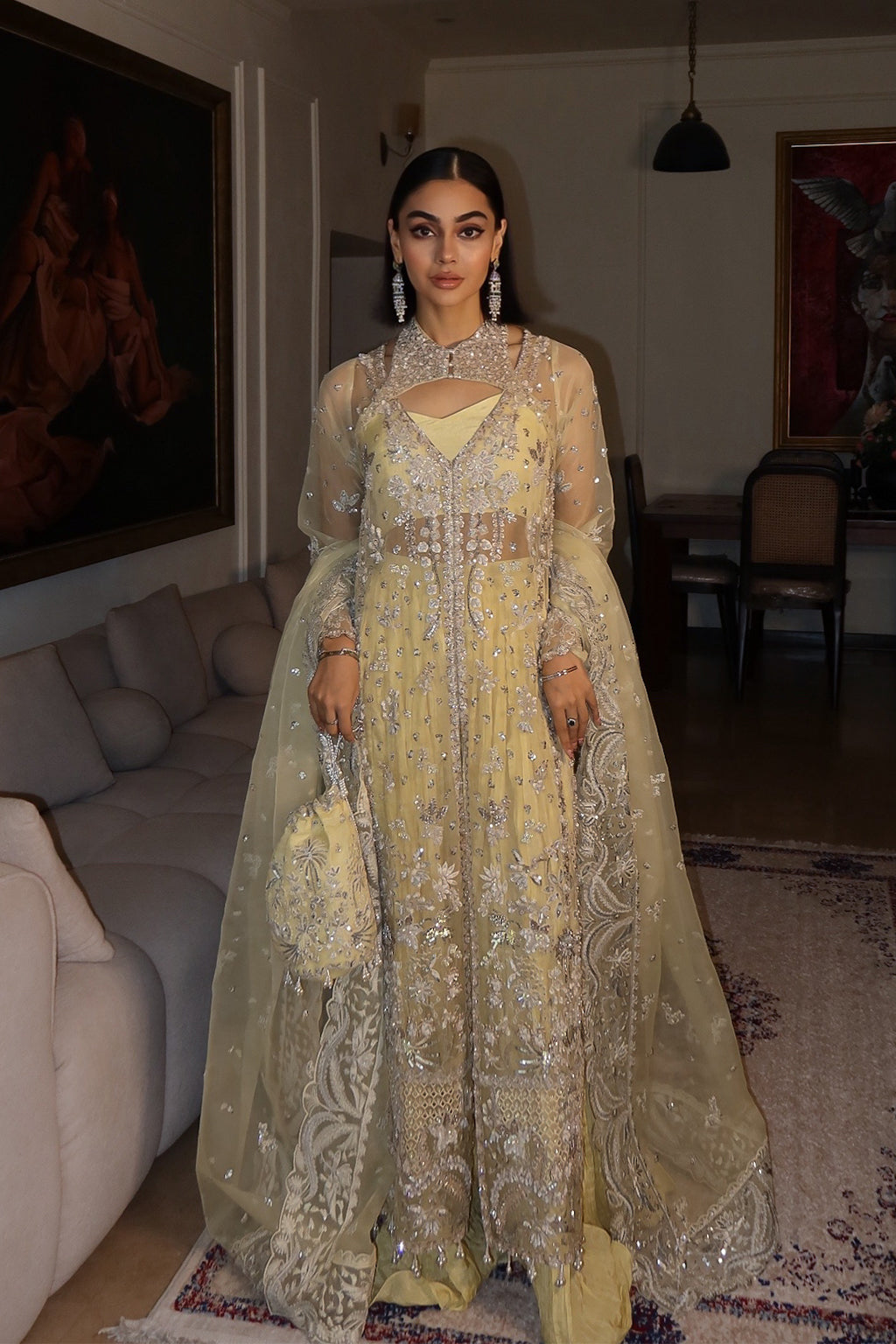 Lemon Quartz Raw Silk Pakistani Formal Dresses - Emaan Adeel - 9