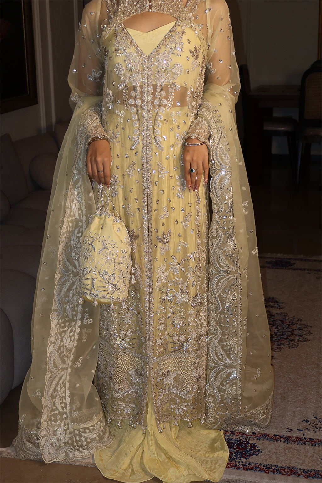 Lemon Quartz Raw Silk Pakistani Formal Dresses - Emaan Adeel - 10