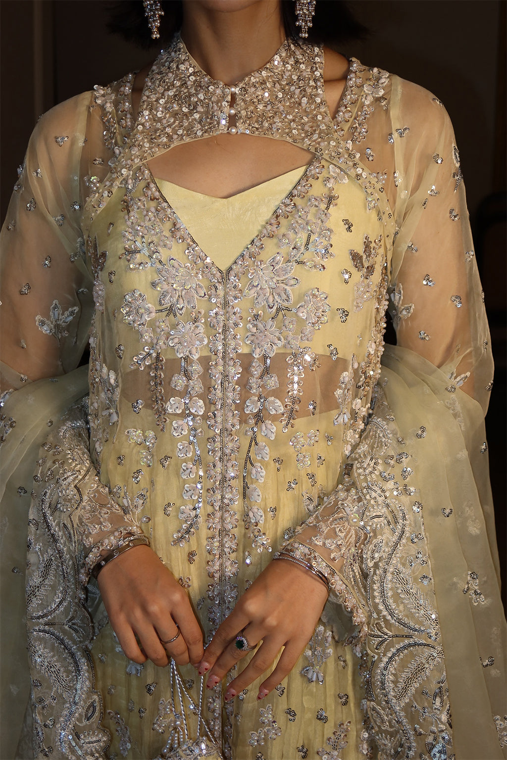 Lemon Quartz Raw Silk Pakistani Formal Dresses - Emaan Adeel - 11