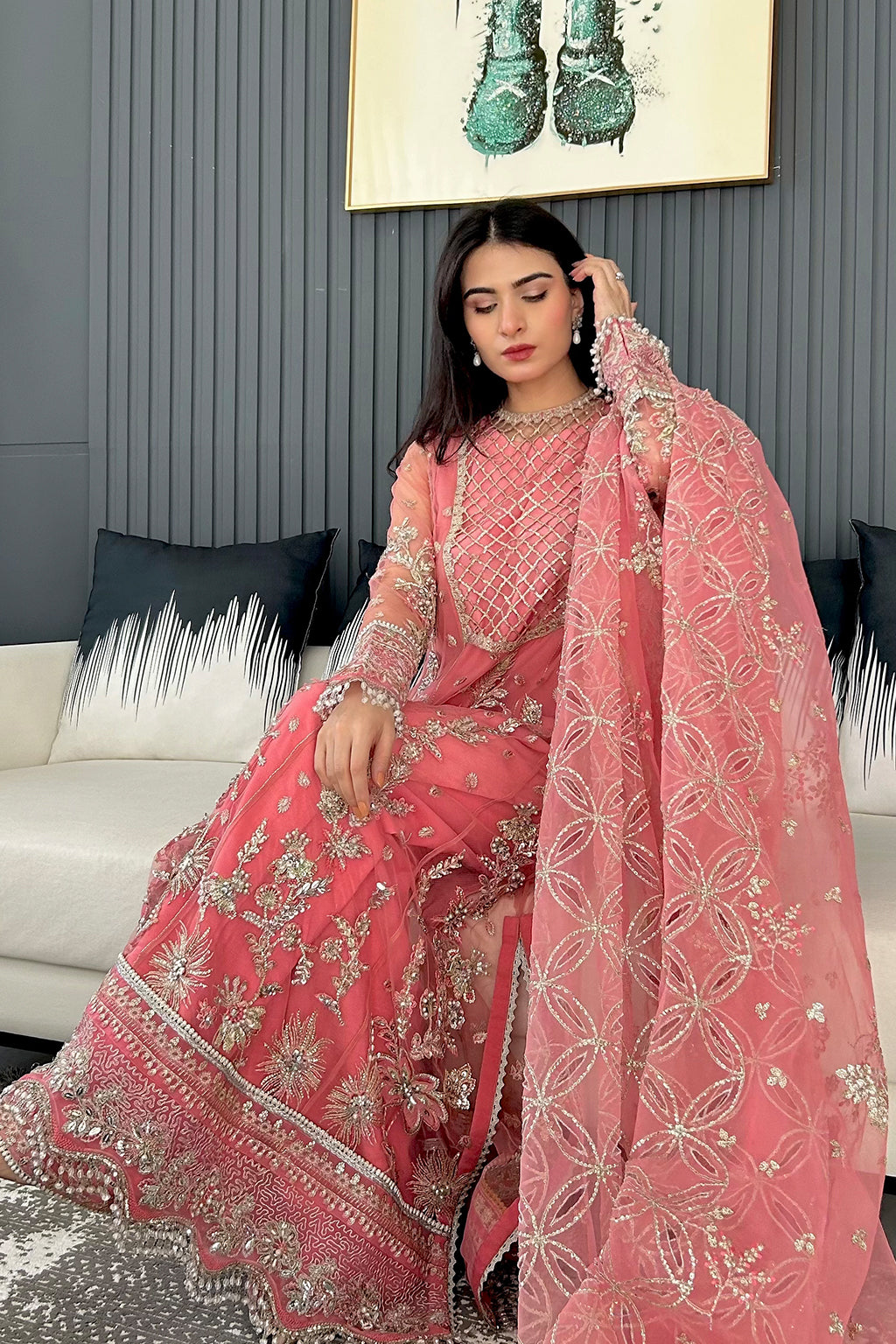 Sandy Raw Silk Pakistani Formal Dresses - Saad Shaikh - 4
