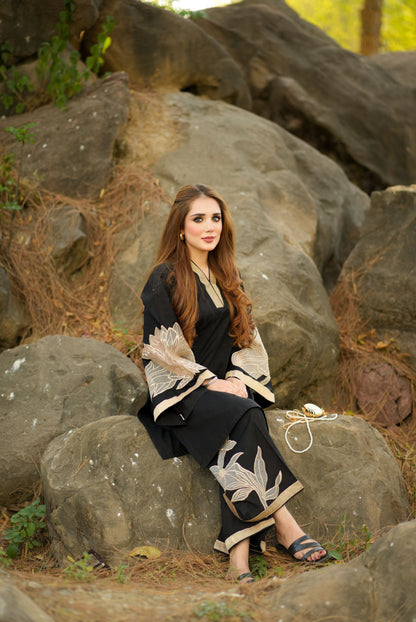 Denali - Black Premium Fabric Pakistani Winter Dresses - Sahiba-clothing - 7