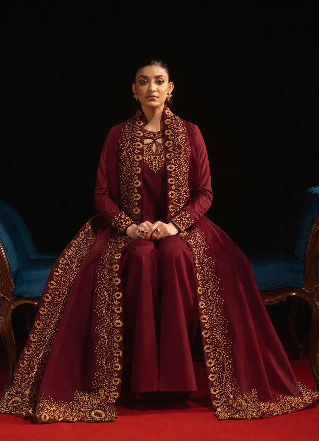 Aabroo-e-Jashan (Maroon) Organza Pakistani Formal Dresses - Maria Osama Khan - 3