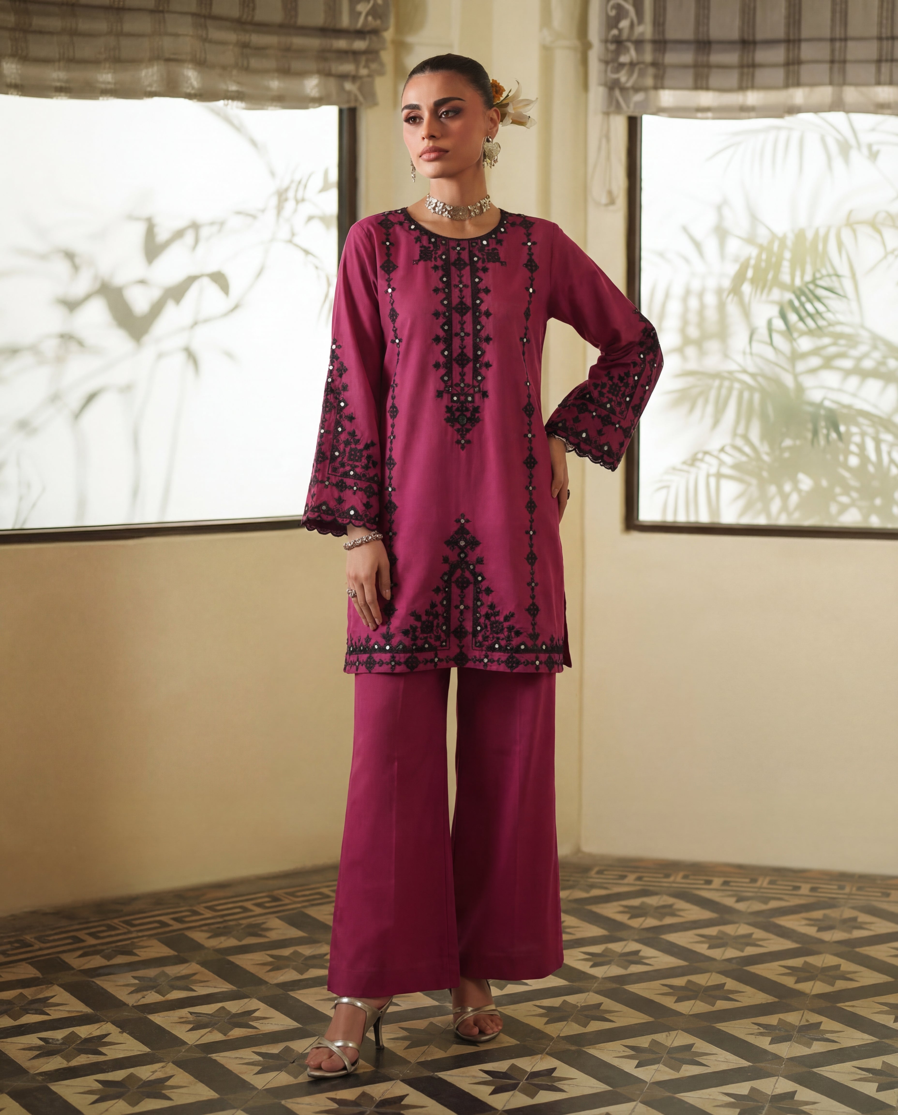 Jemina Maroon Premium Fabric Pakistani Summer Dresses - Sahiba-clothing - 1