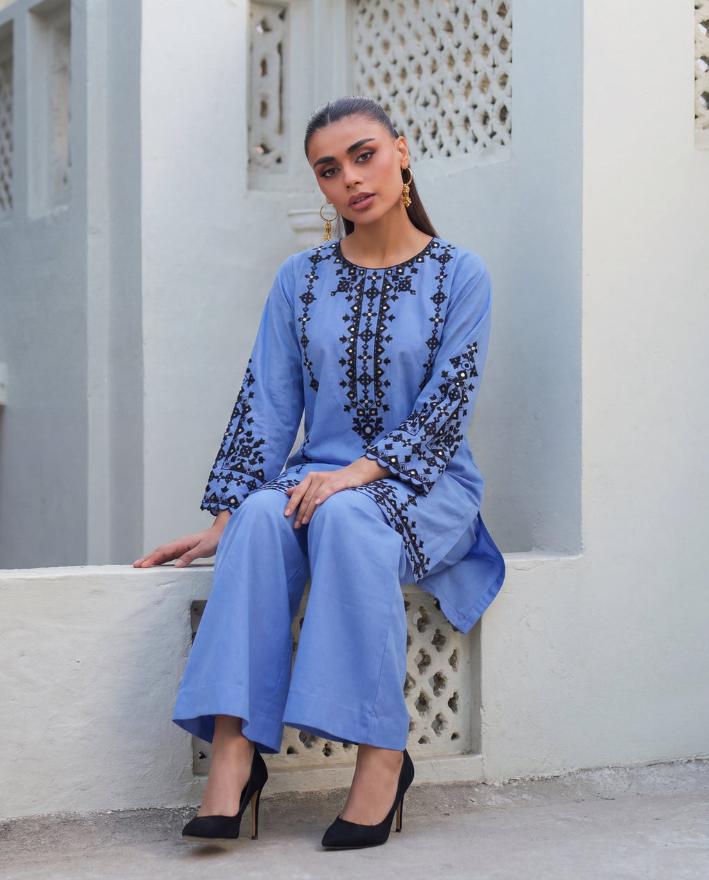 Jemina Blue Premium Fabric Pakistani Summer Dresses - Sahiba-clothing - 4