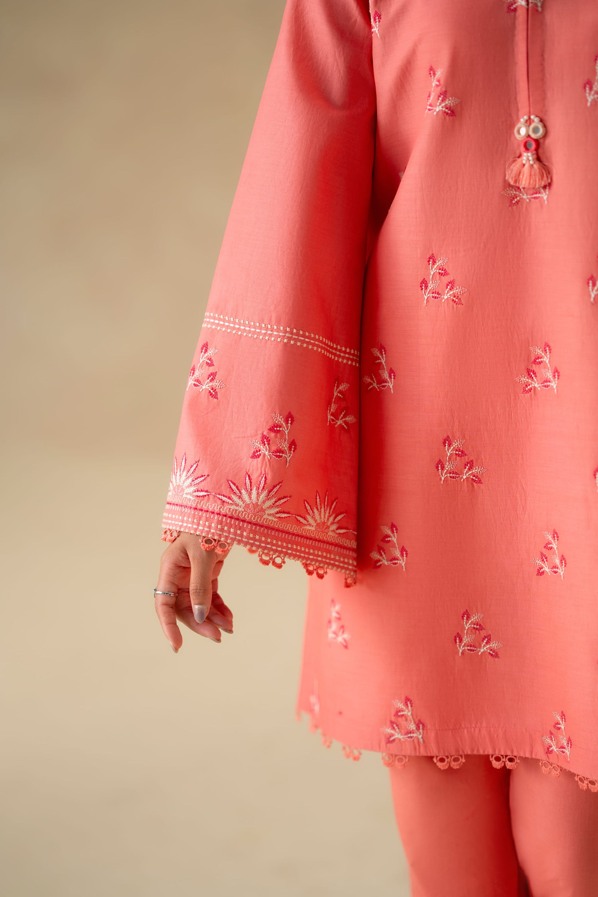 Coral Cotton Pakistani Summer Dresses - Akbar Aslam - 6