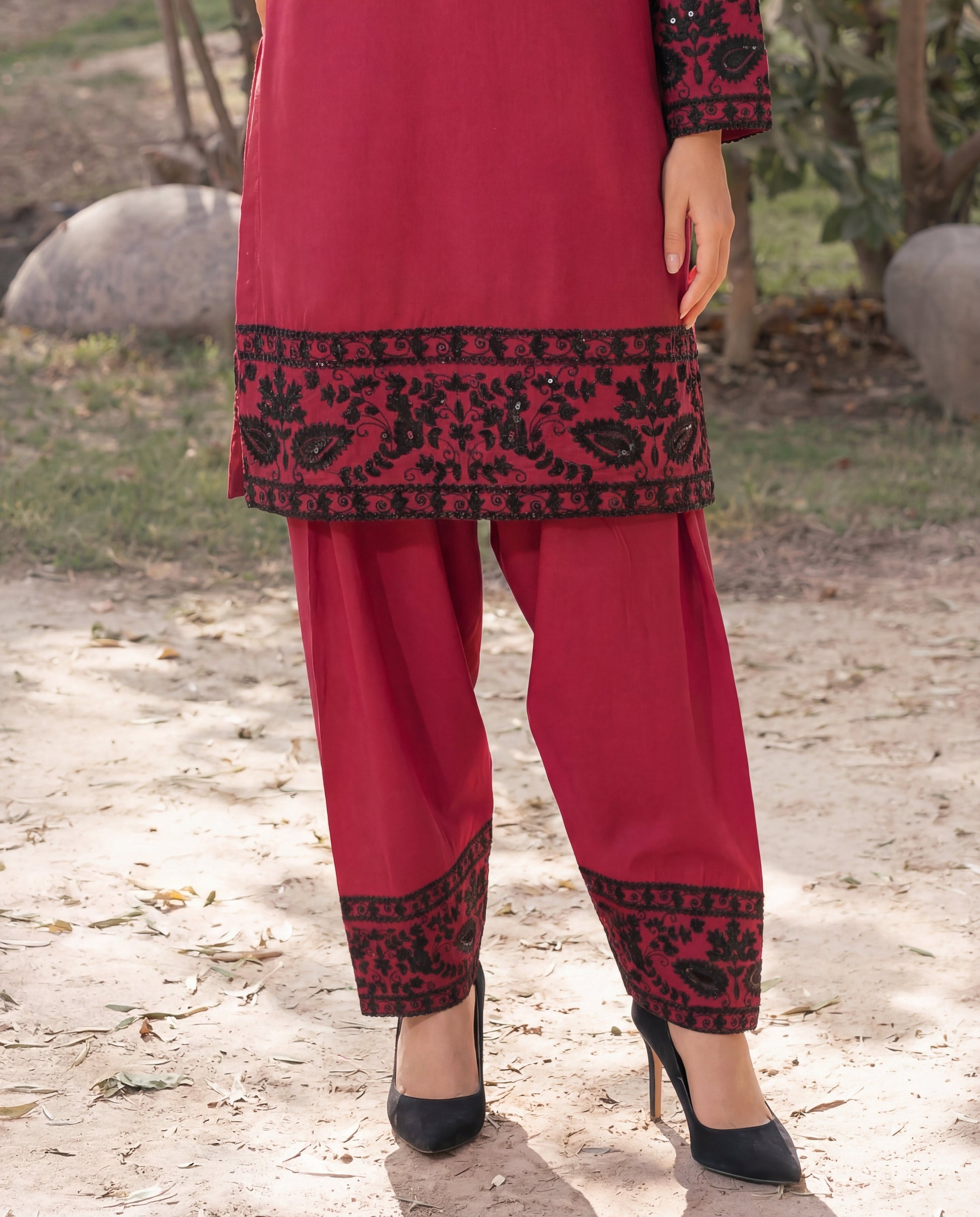 Madiha- Maroon Premium Fabric Pakistani Summer Dresses - Sahiba-clothing - 3