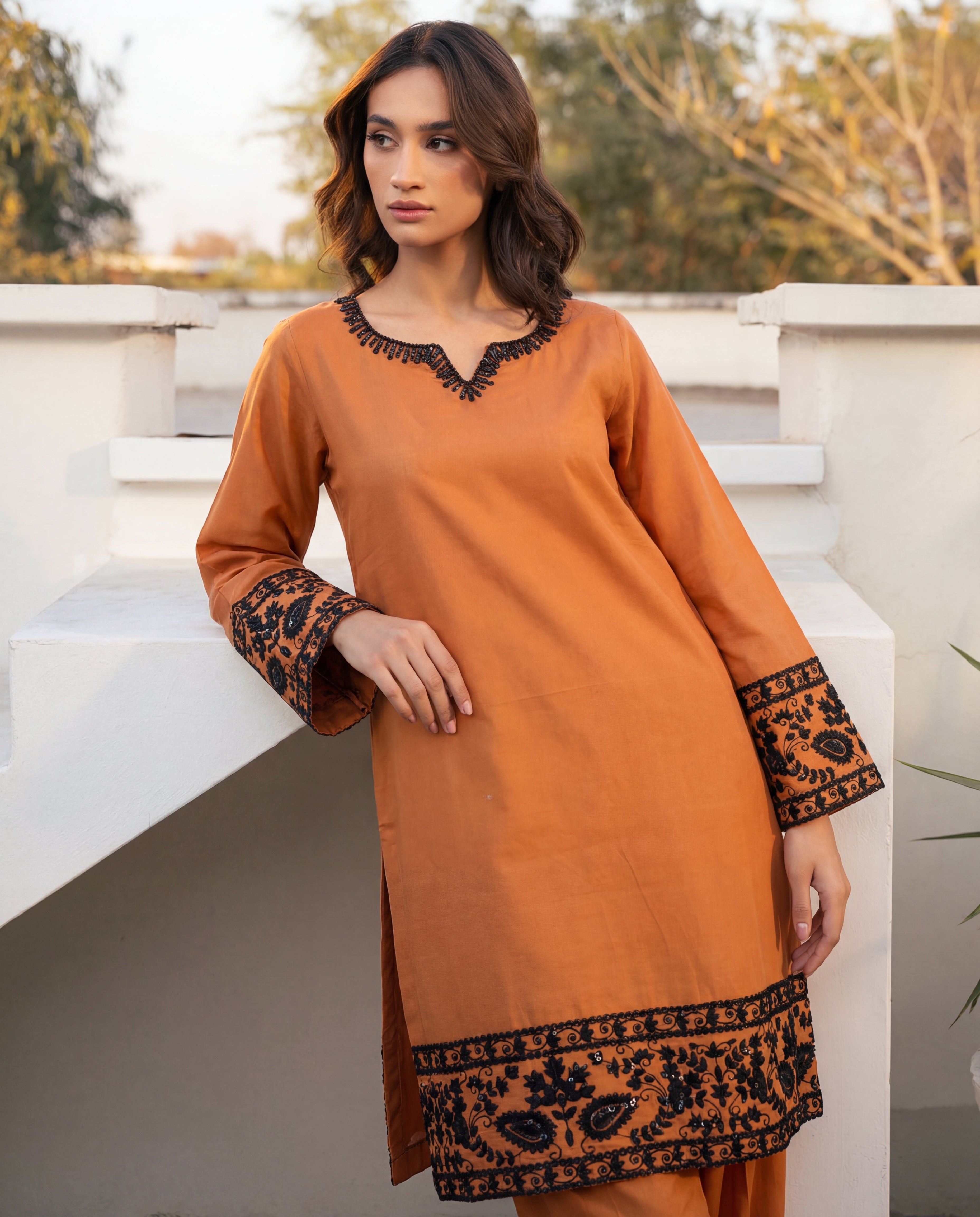 Madiha - Orange Premium Fabric Pakistani Summer Dresses - Sahiba-clothing - 7
