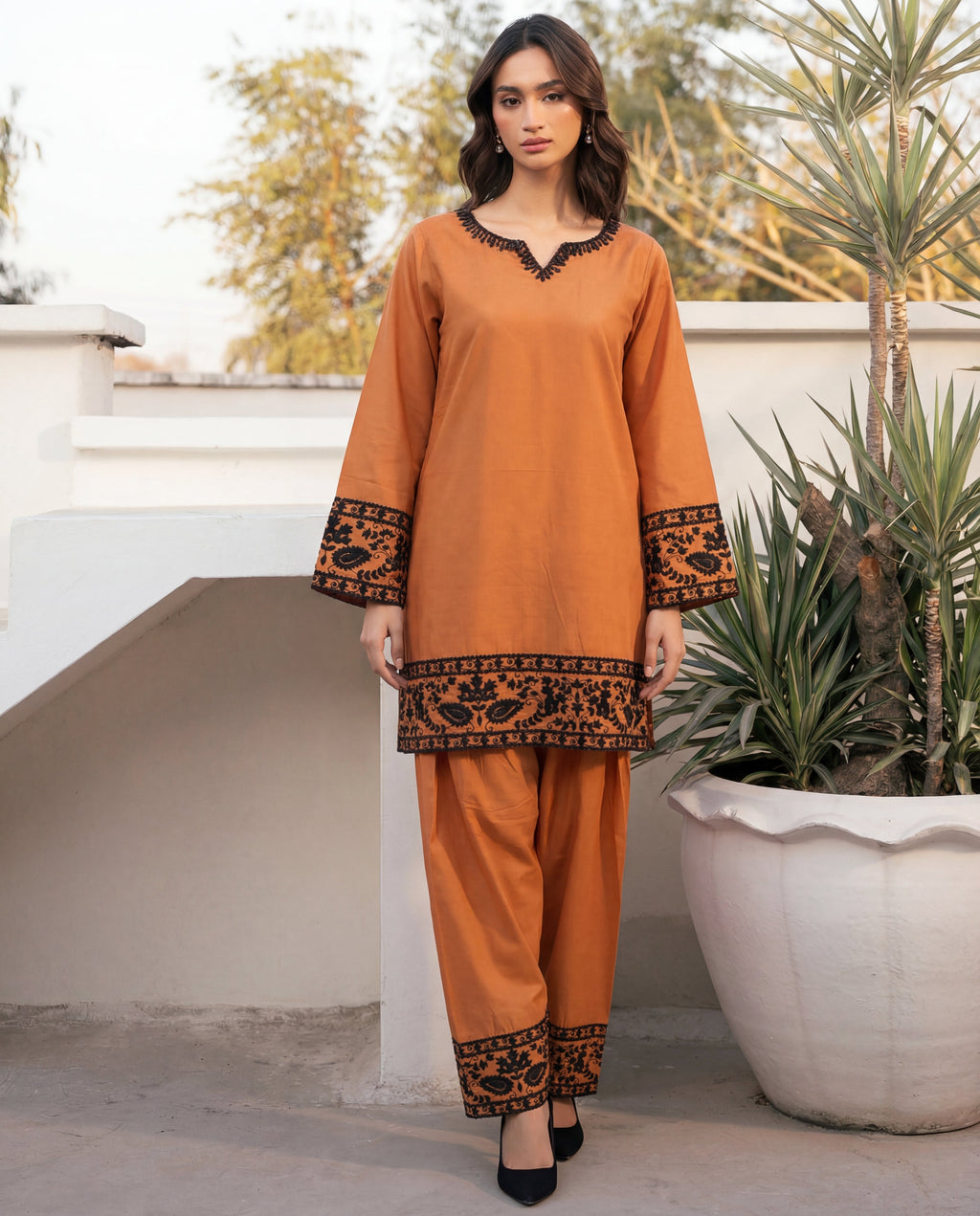 Madiha - Orange Premium Fabric Pakistani Summer Dresses - Sahiba-clothing - 5
