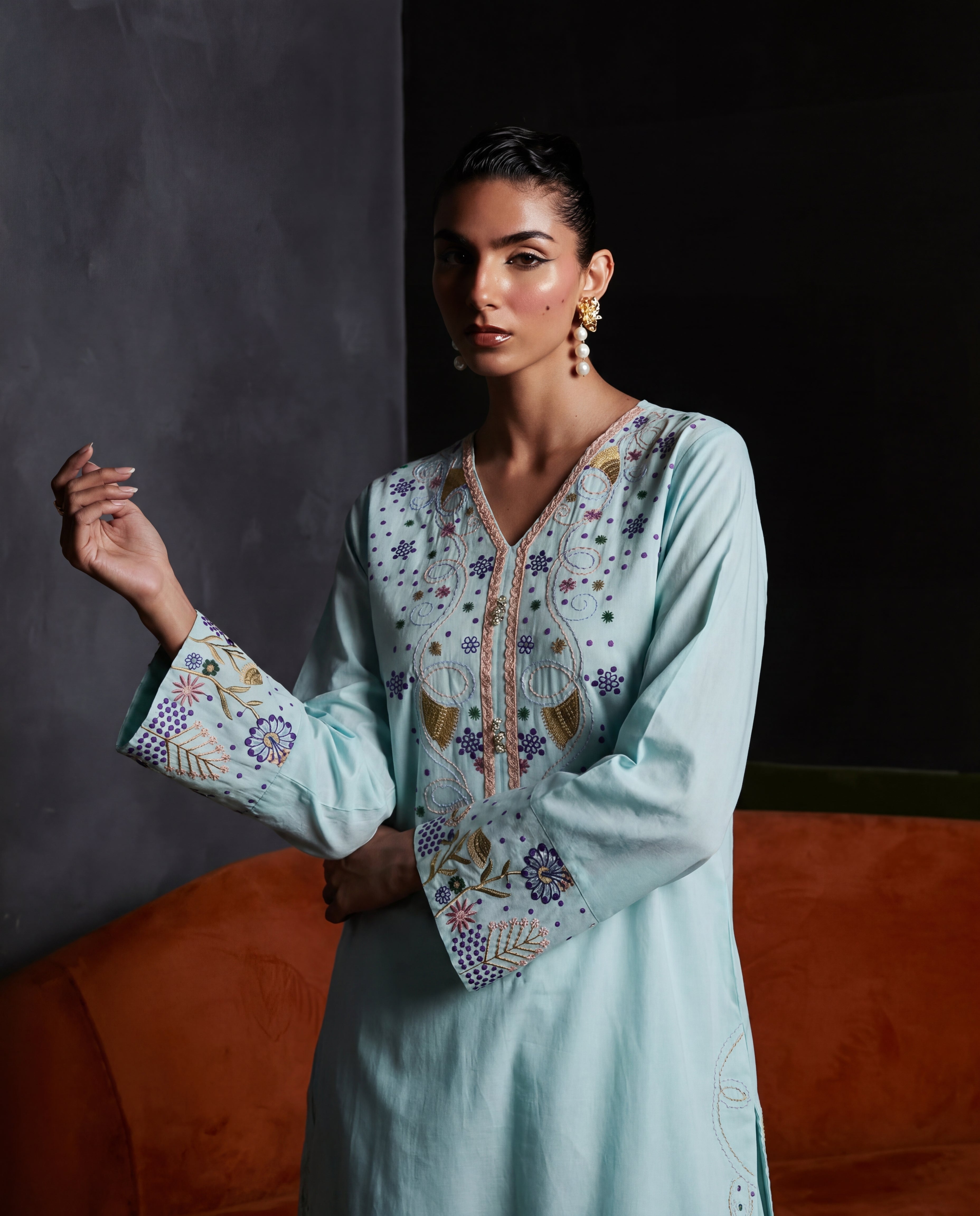 Majesty Aqua Premium Fabric Pakistani Summer Dresses - Sahiba-clothing - 2