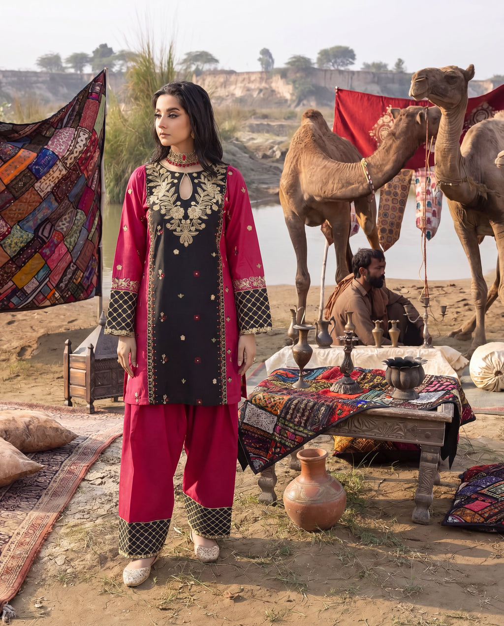 Marigold Black Premium Fabric Pakistani Summer Dresses - Sahiba-clothing - 5
