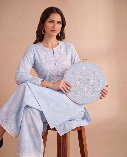 Mufeeda Sky Blue Premium Fabric Pakistani Summer Dresses - Sahiba-clothing - 5