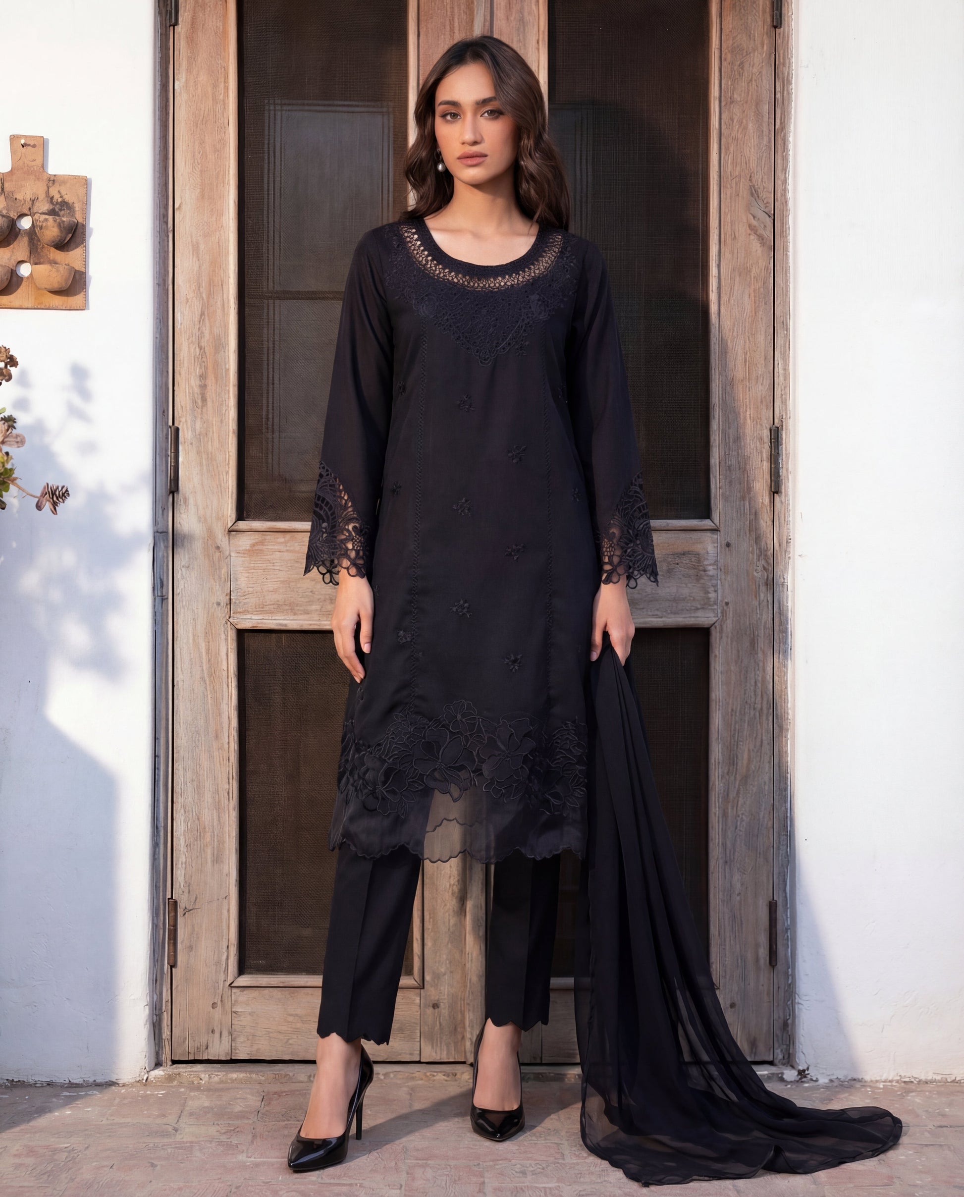 Namar - Black Premium Fabric Pakistani Summer Dresses - Sahiba-clothing - 1