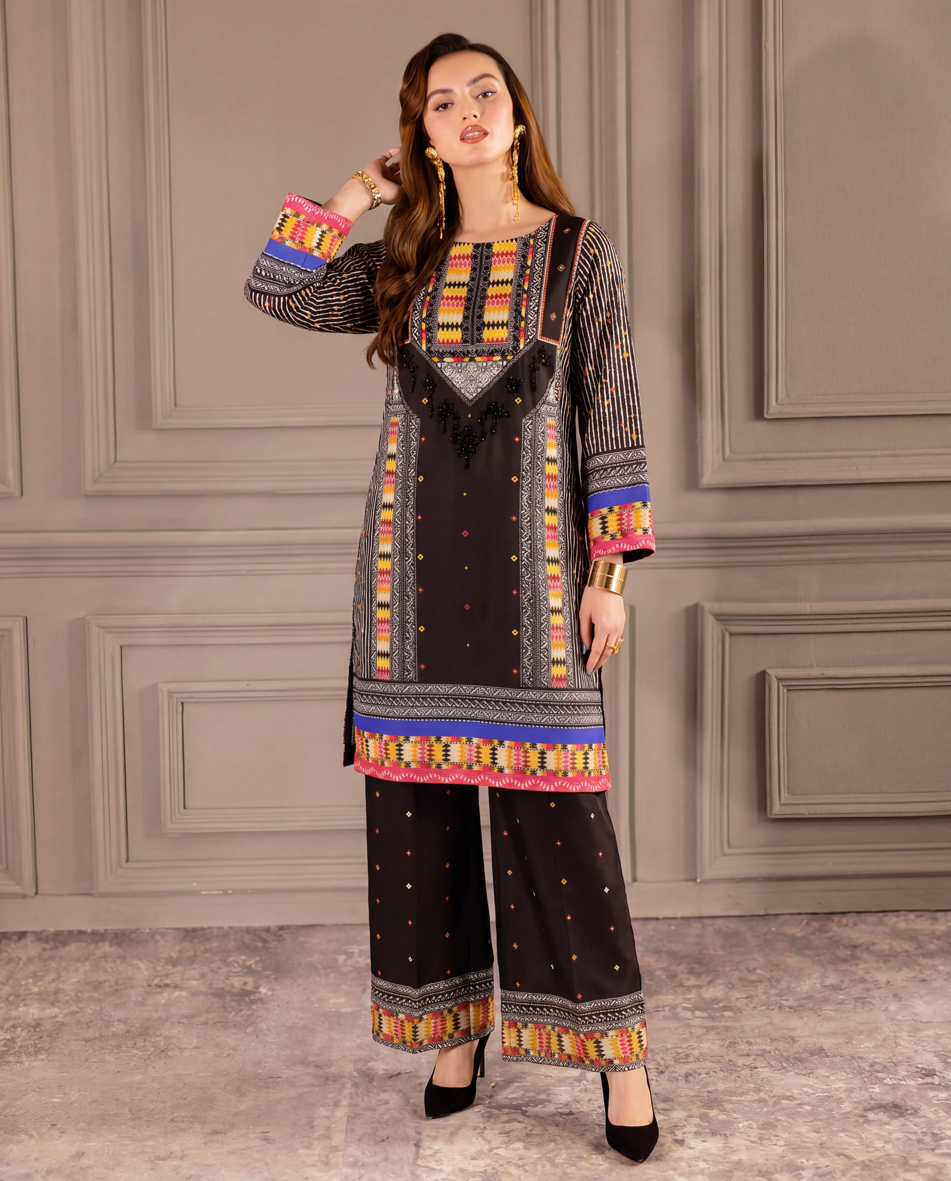 Narmeen - Black Premium Fabric Pakistani Summer Dresses - Sahiba-clothing - 9