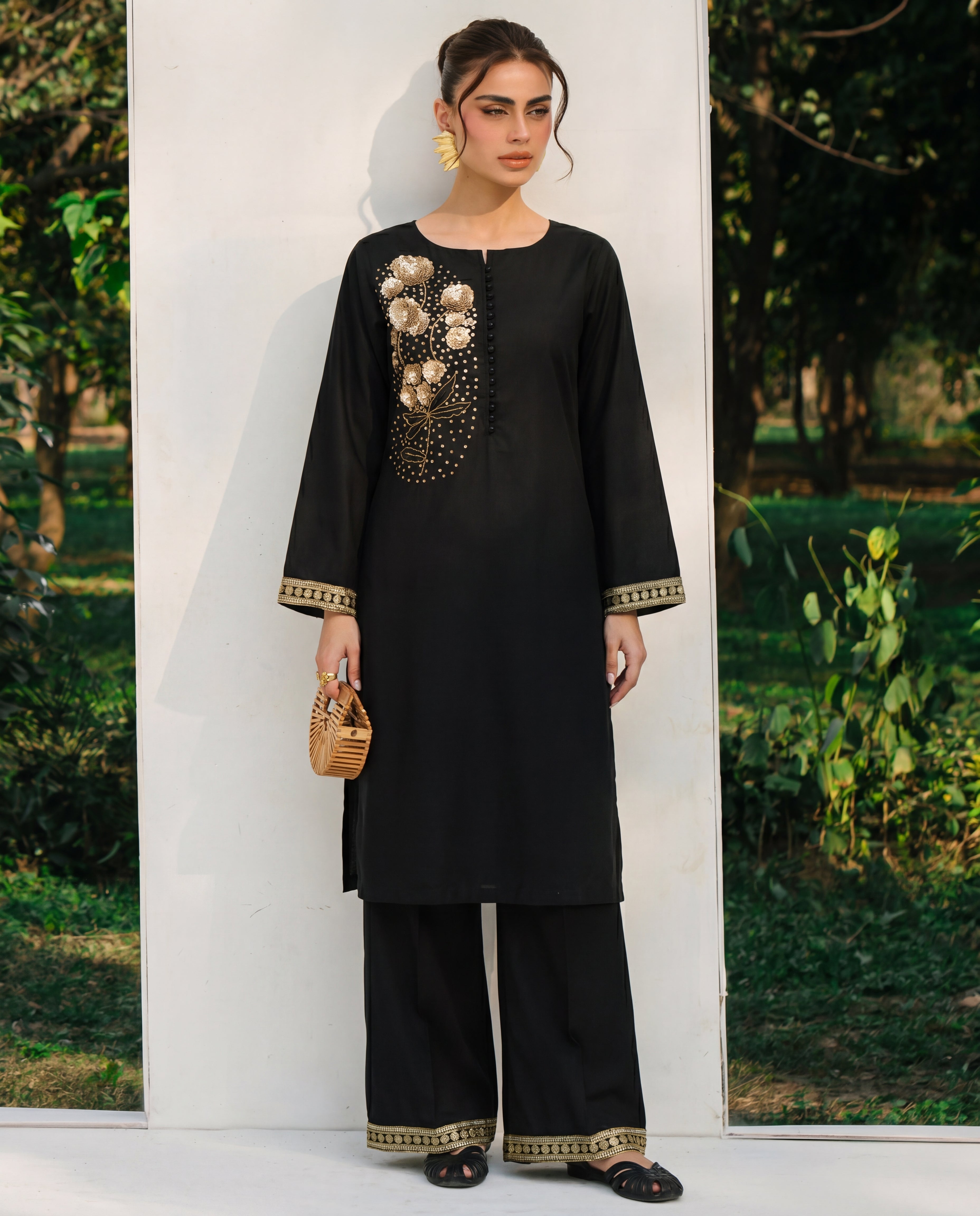 Naulakha Black Premium Fabric Pakistani Summer Dresses - Sahiba-clothing - 2