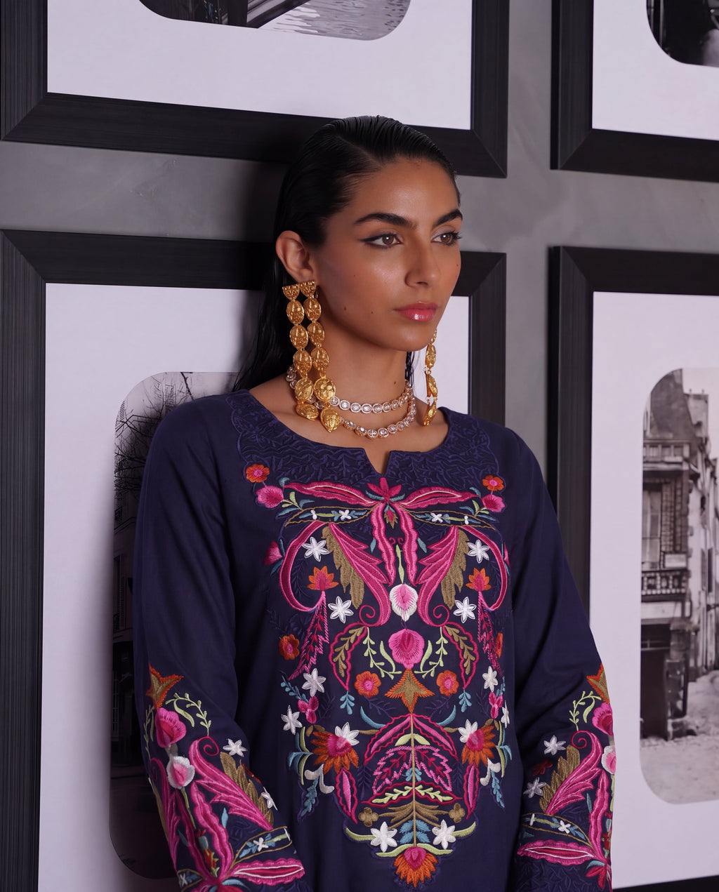 Nayza Navy Premium Fabric Pakistani Summer Dresses - Sahiba-clothing - 2