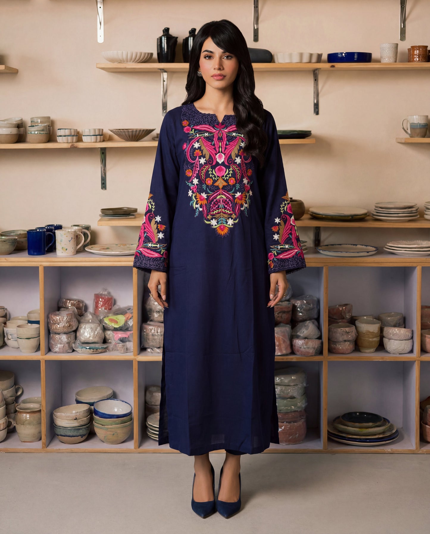 Nayza Navy Premium Fabric Pakistani Summer Dresses - Sahiba-clothing - 3