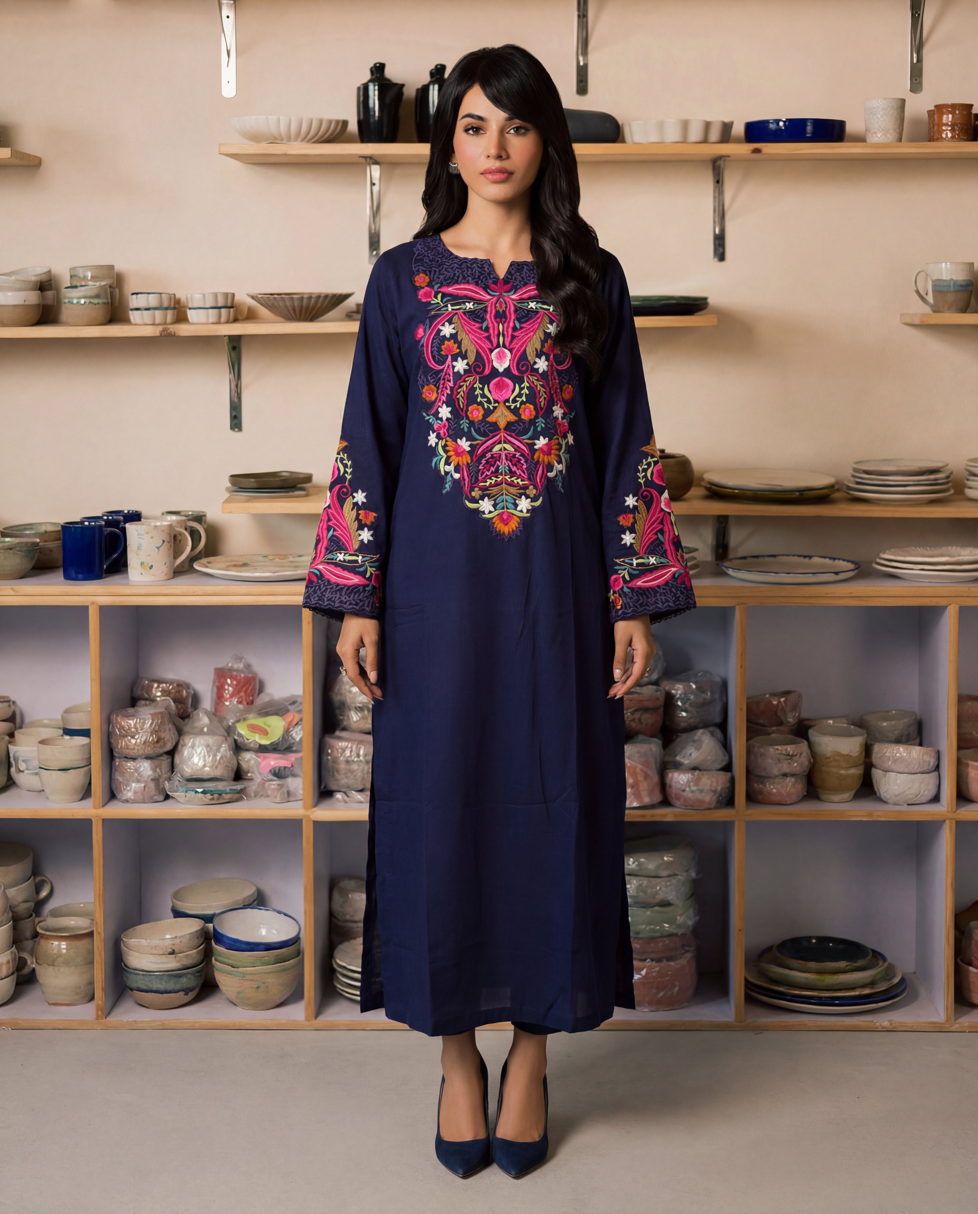 Nayza Navy Premium Fabric Pakistani Summer Dresses - Sahiba-clothing - 3