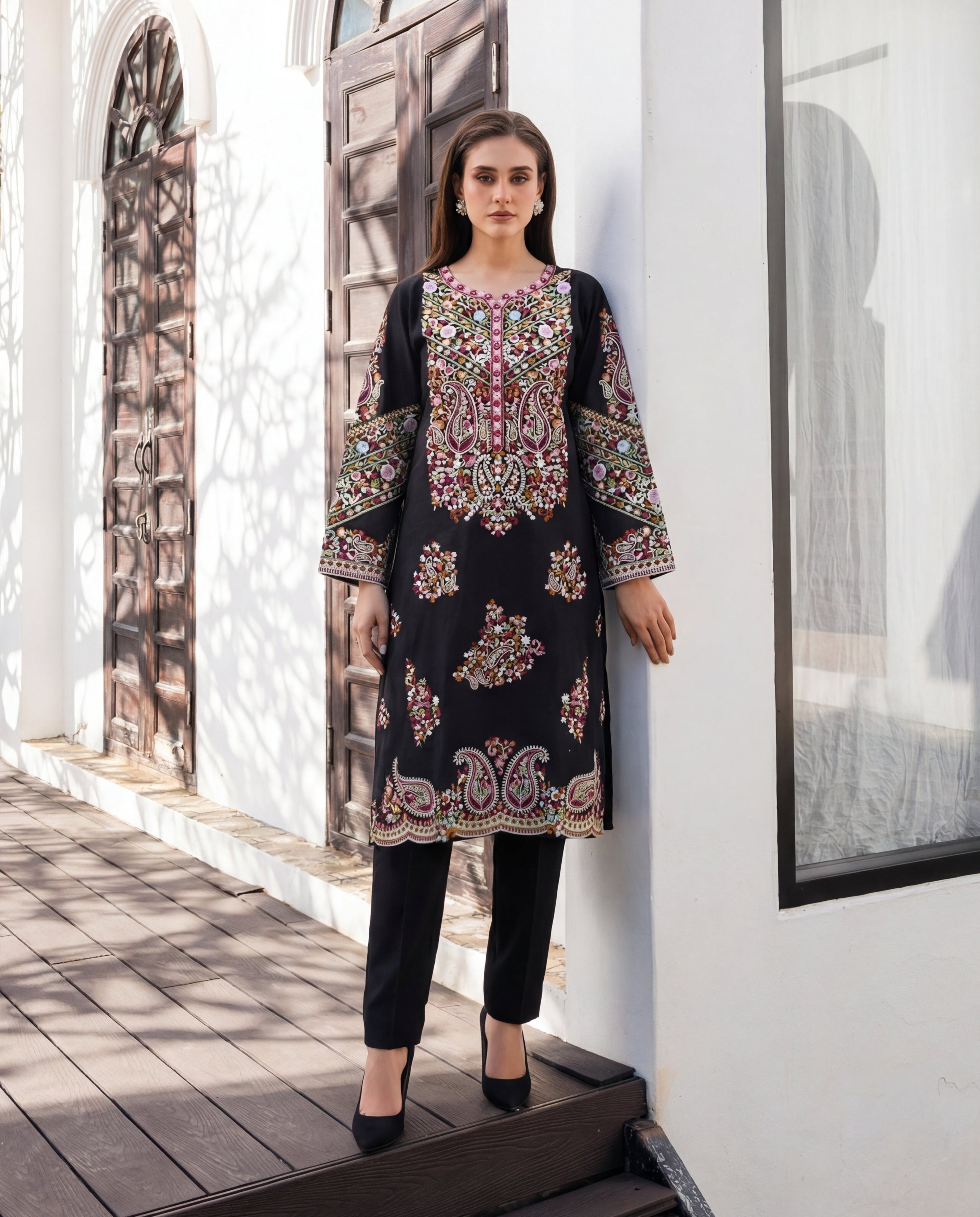 Nureh Black Premium Fabric Pakistani Summer Dresses - Sahiba-clothing - 1