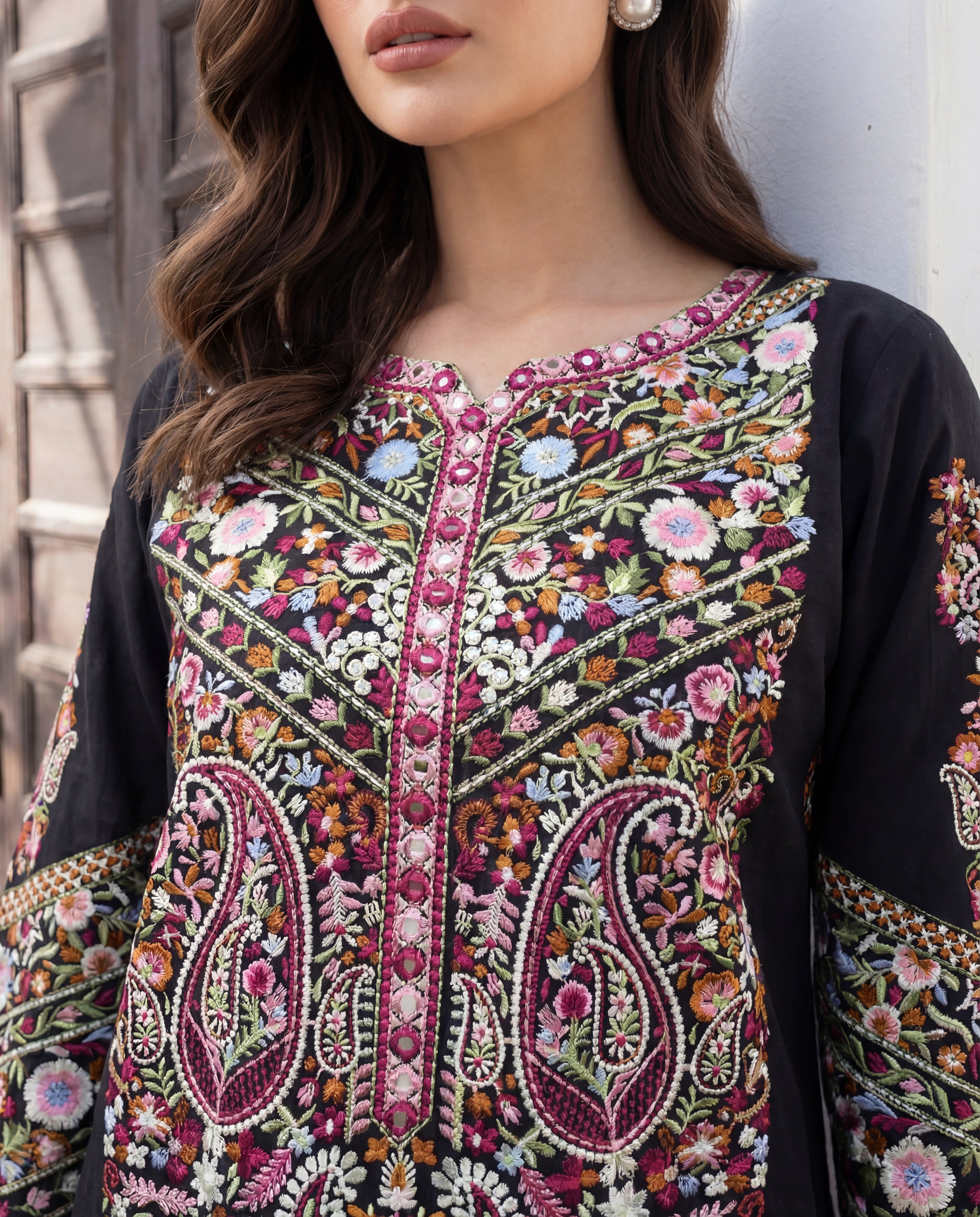 Nureh Black Premium Fabric Pakistani Summer Dresses - Sahiba-clothing - 5