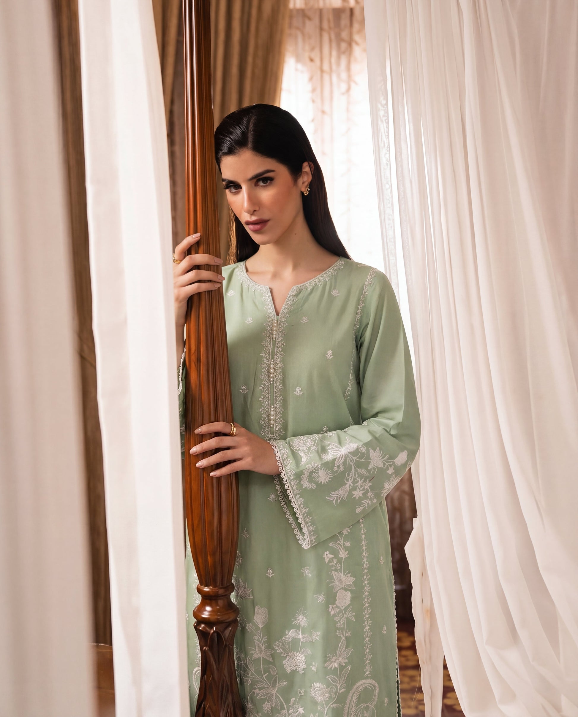 Ornate Pista Premium Fabric Pakistani Summer Dresses - Sahiba-clothing - 2