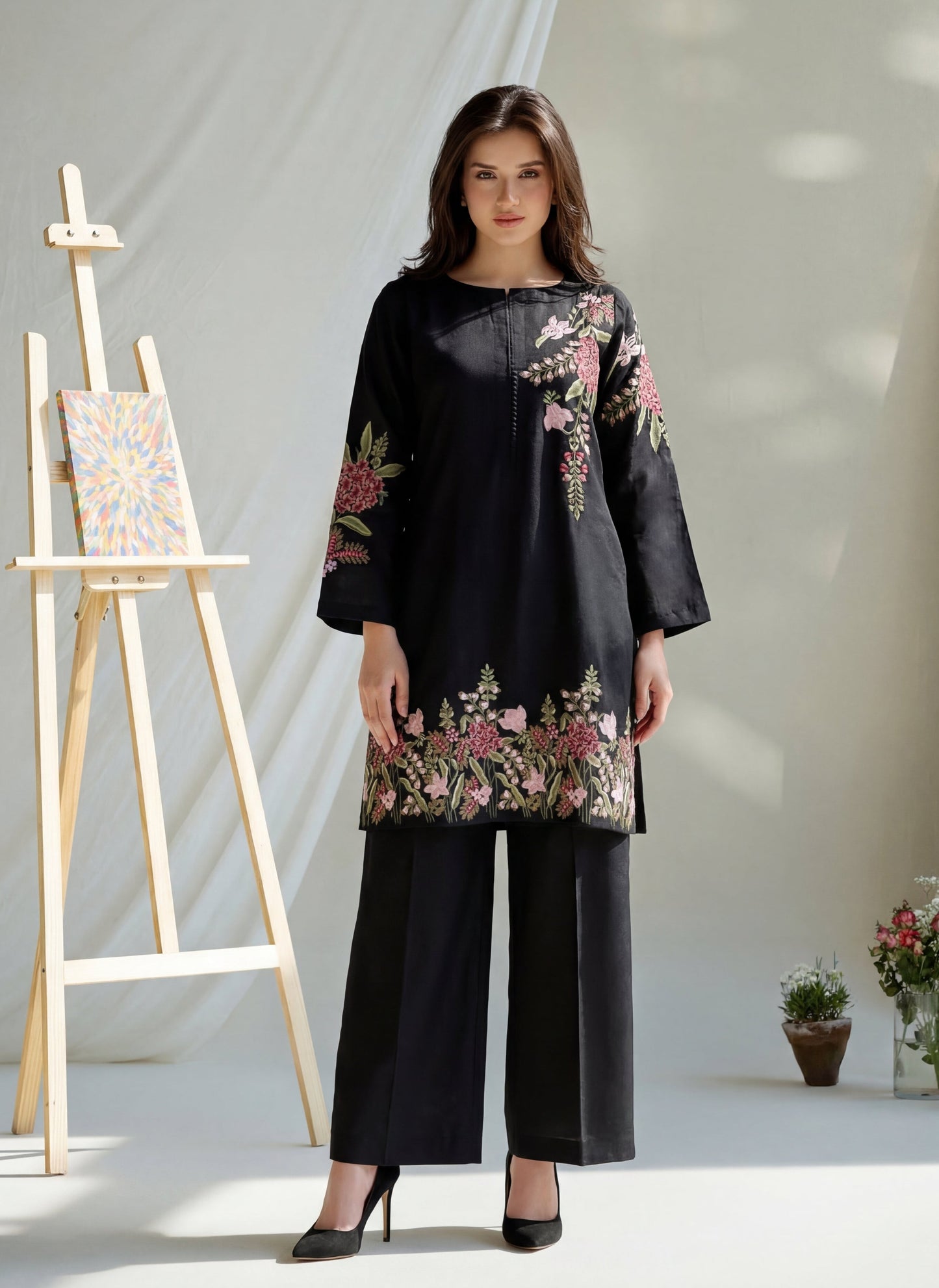 Orwiya - Black Premium Fabric Pakistani Summer Dresses - Sahiba-clothing - 1