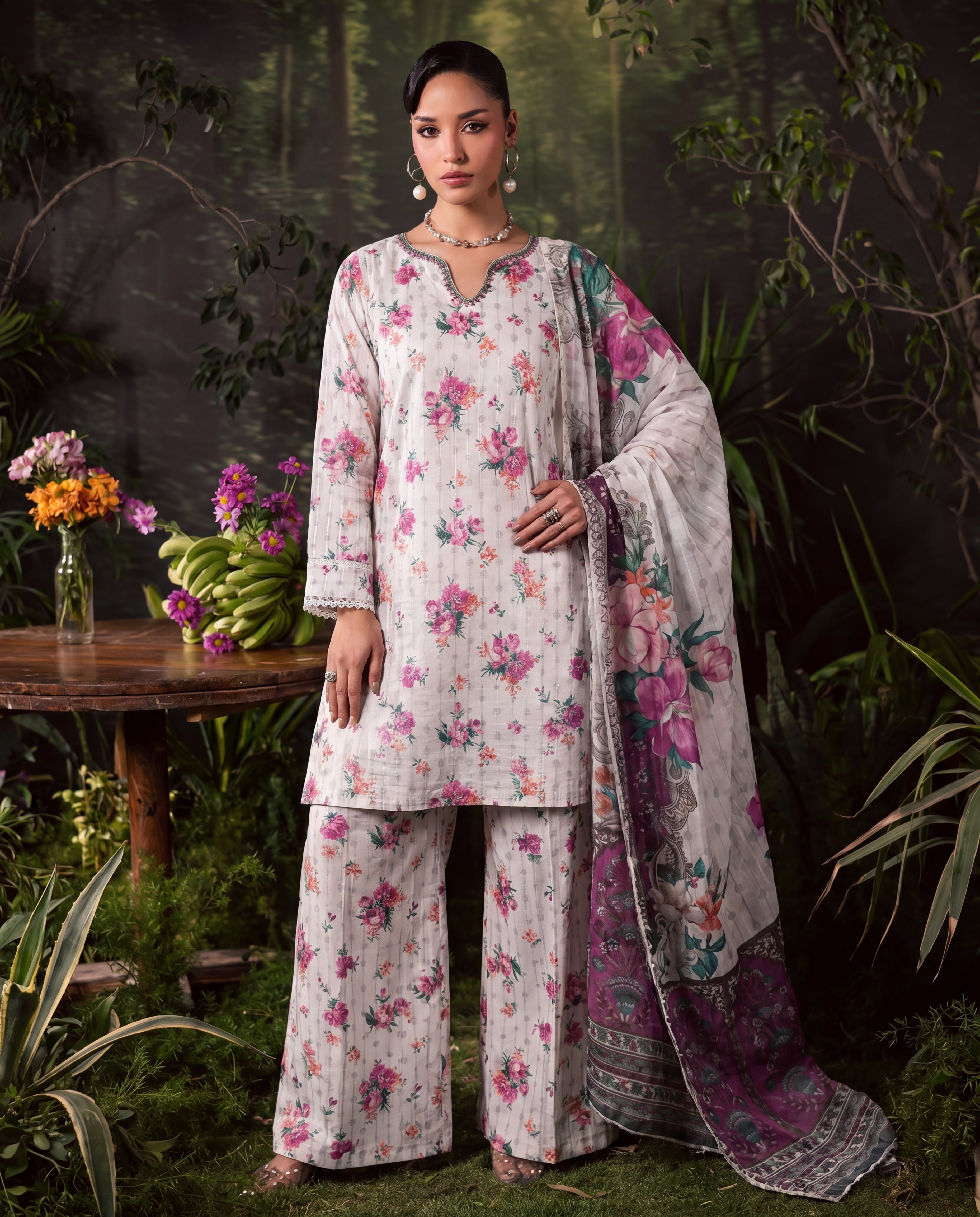 Saffron Ivory Premium Fabric Pakistani Summer Dresses - Sahiba-clothing - 1