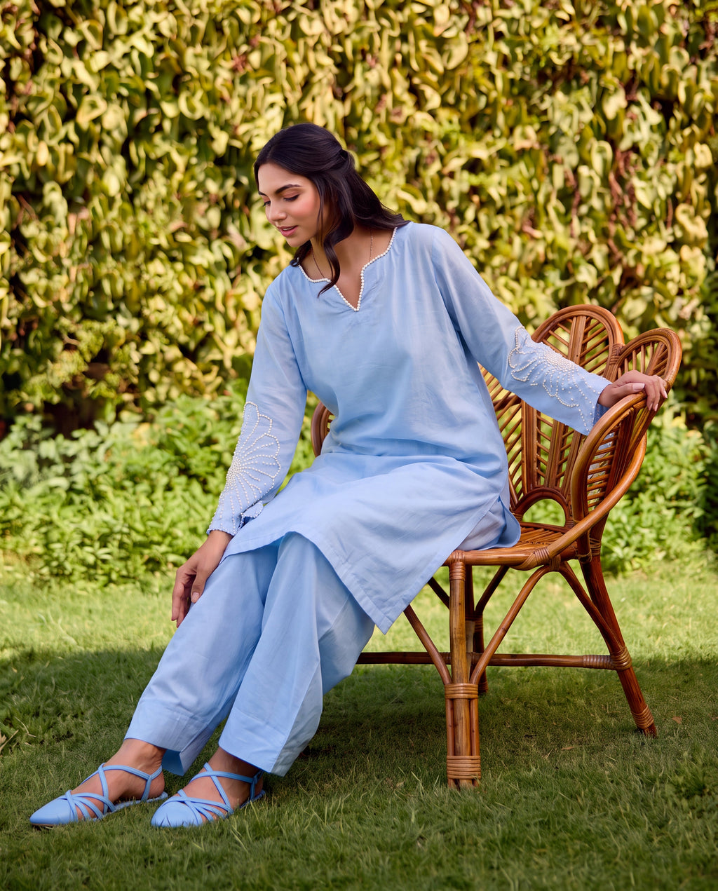 Sedefli Sky Blue Premium Fabric Pakistani Summer Dresses - Sahiba-clothing - 6